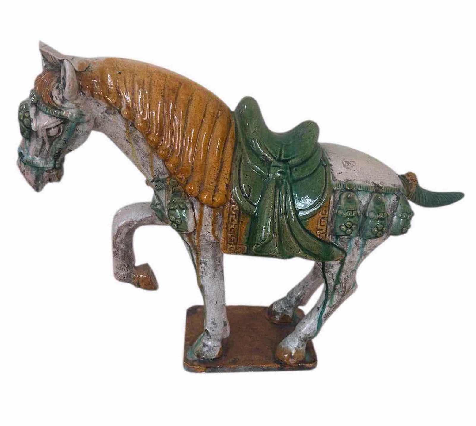 Photo 1 of CHINESE TANG DYNASTY STYLE SANCAI GLAZED CERAMIC HORSE STATUE H19" X 15"