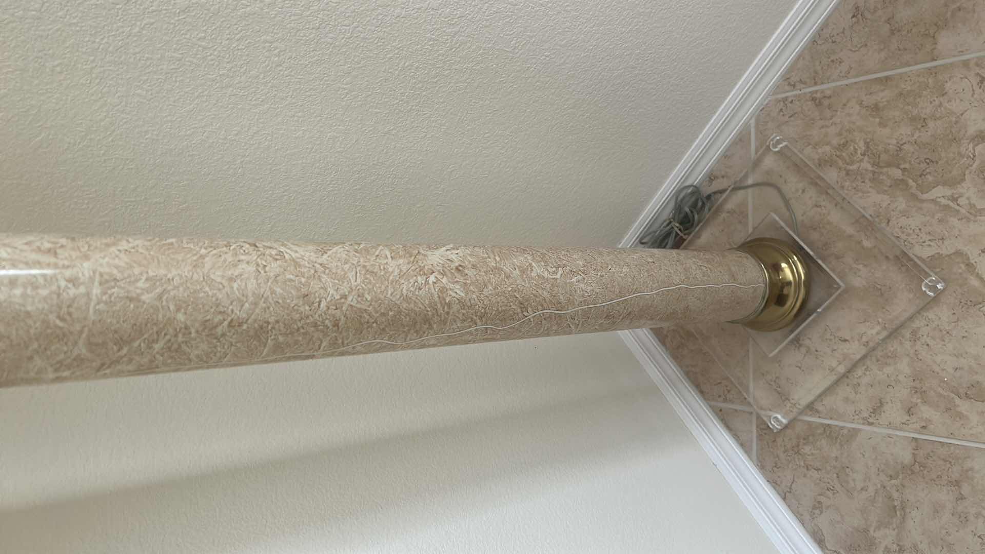 Photo 1 of BRASS FAUX MARBLE FLOOR LAMP W OFF WHITE FABRIC SHADE H 64"