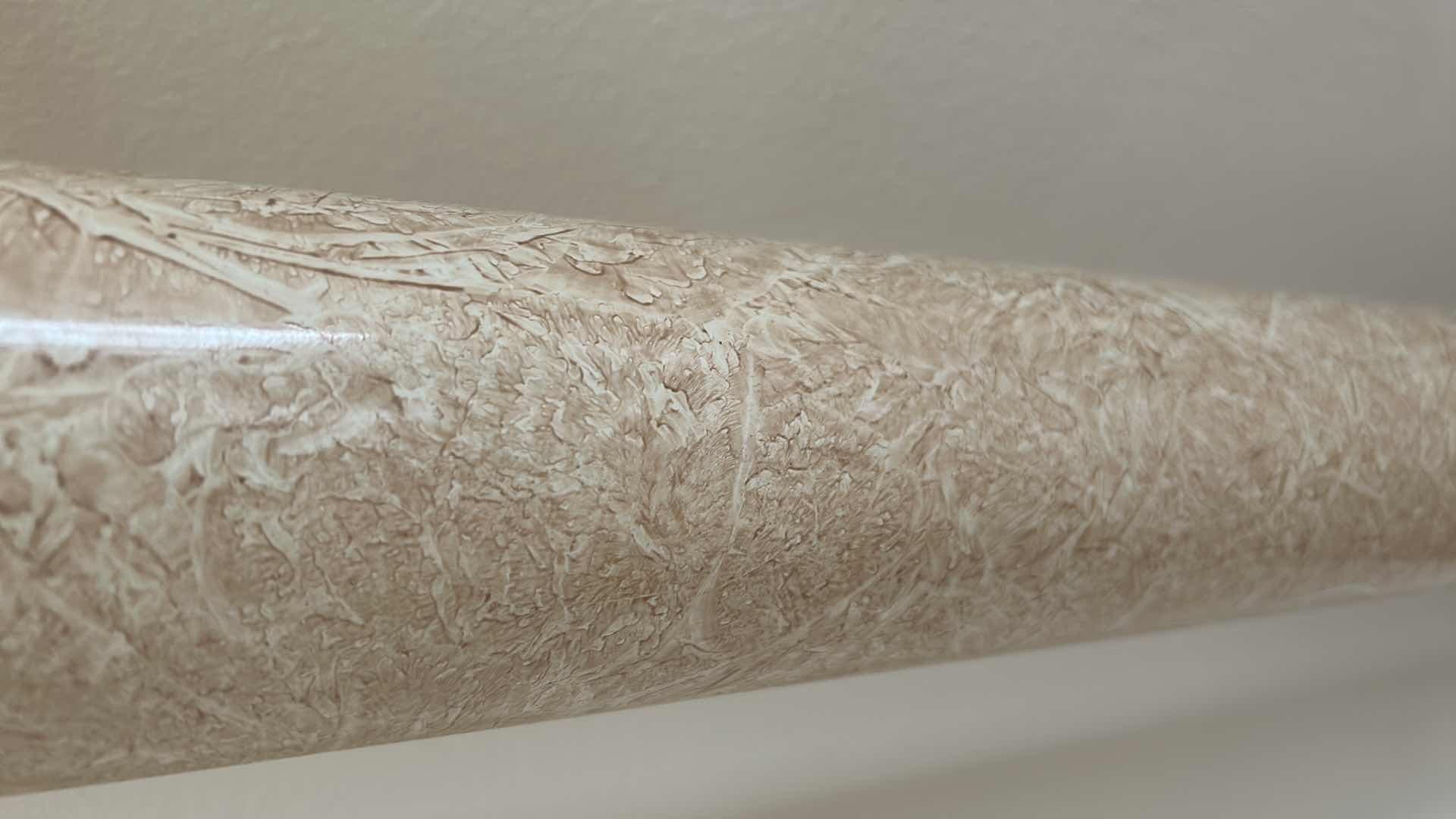 Photo 1 of BRASS FAUX MARBLE FLOOR LAMP W OFF WHITE FABRIC SHADE H 64"