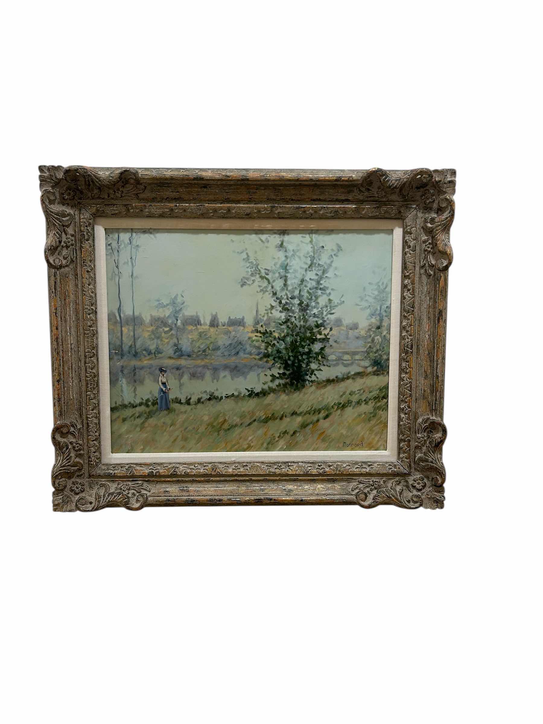 Photo 1 of ORNATE FRAMED IMPRESSIONIST FIGURAL LANDSCAPE BY MAURICE MONNARD SIGNED 26" X 22"