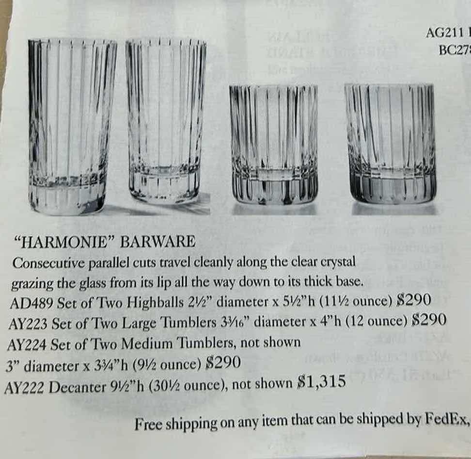 Photo 1 of 2- "HARMONIE" CRYSTAL TUMBLER BARWARE