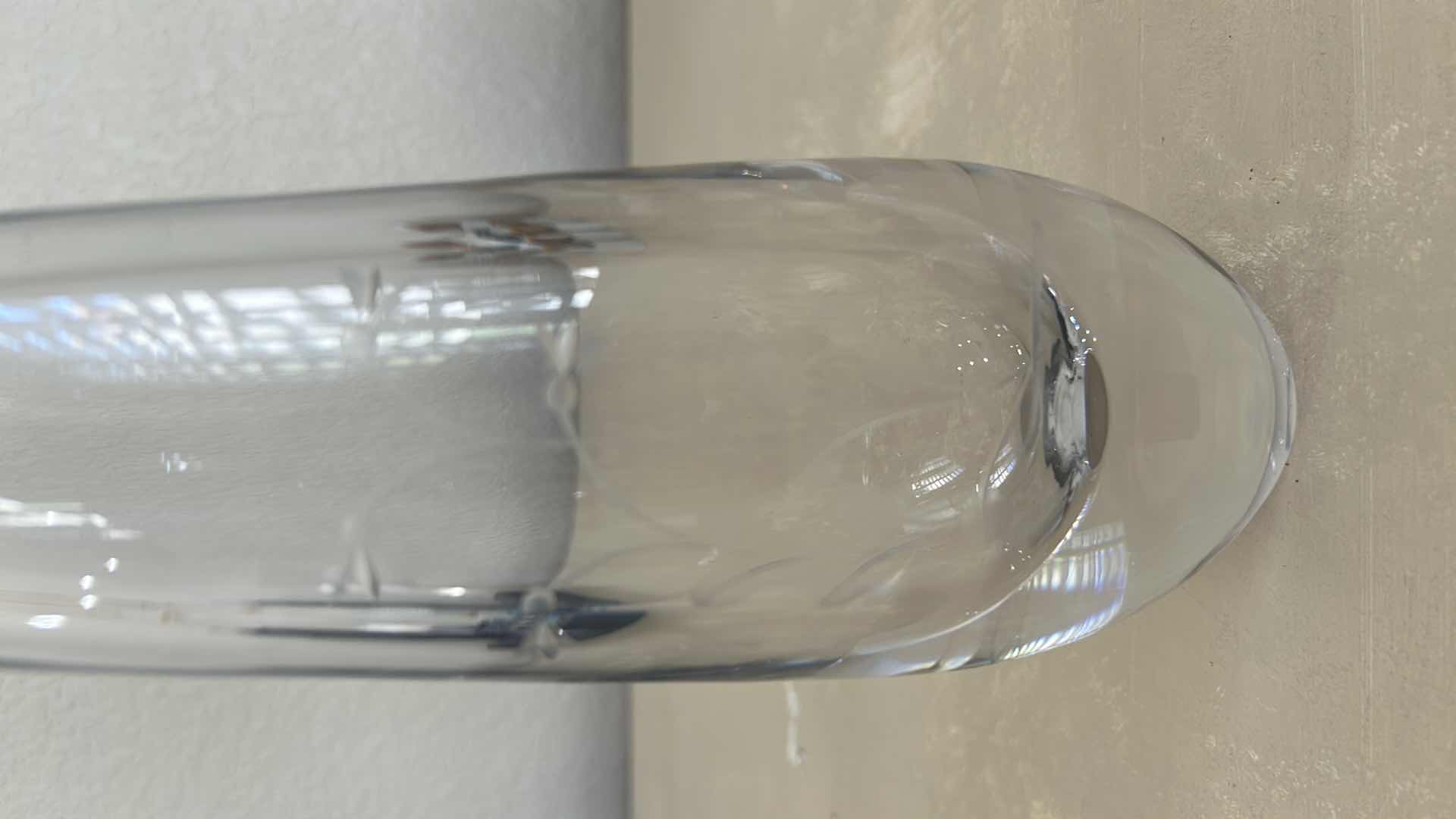 Photo 1 of KOSTA BODA BLOWN GLASS VASE W FLORAL ETCHING H 10"