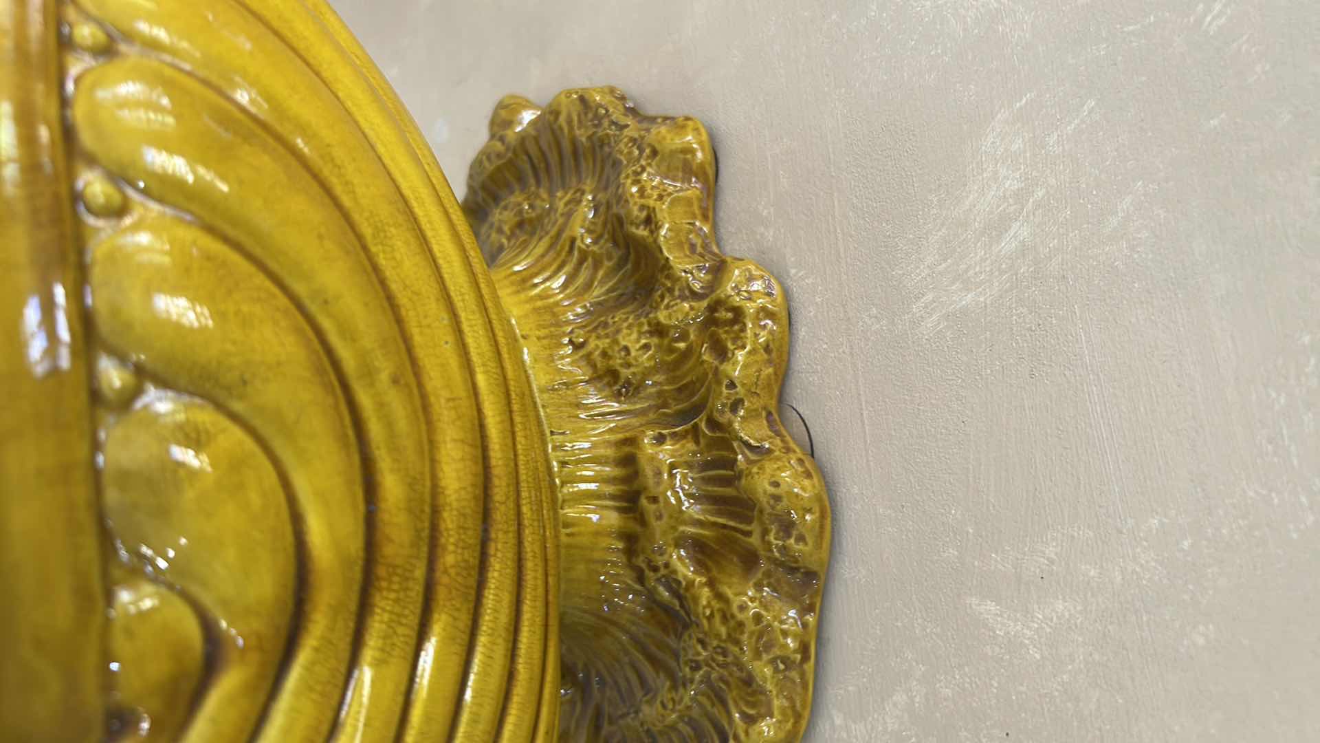 Photo 1 of LARGE ANTIQUE YELLOW SHELL JARDINIERE 11"