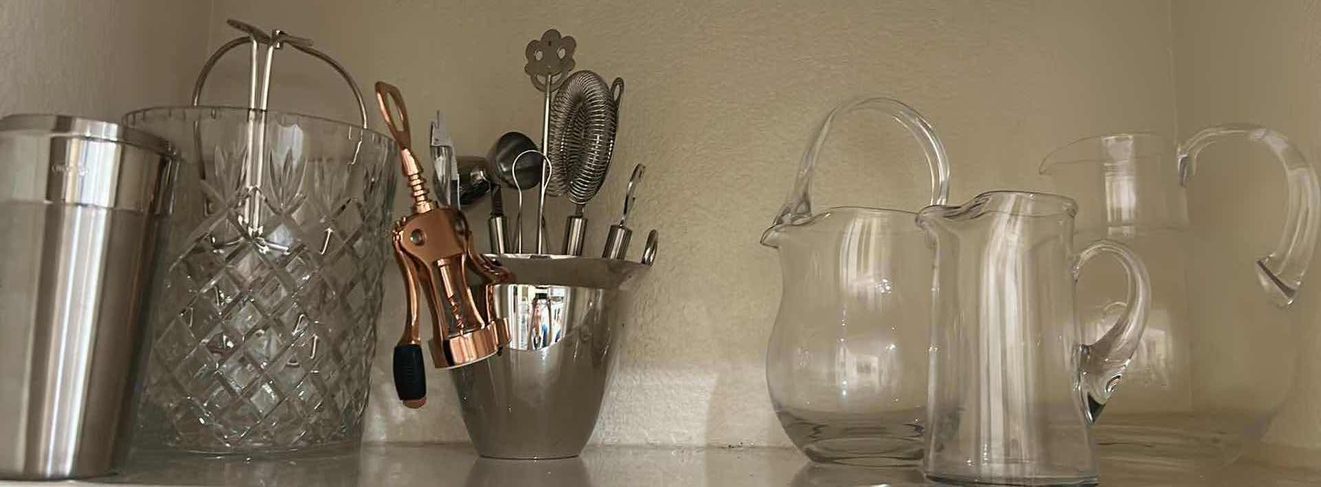 Photo 1 of CONTENTS OF SHELF BARWARE AND GLASS PITCHERS