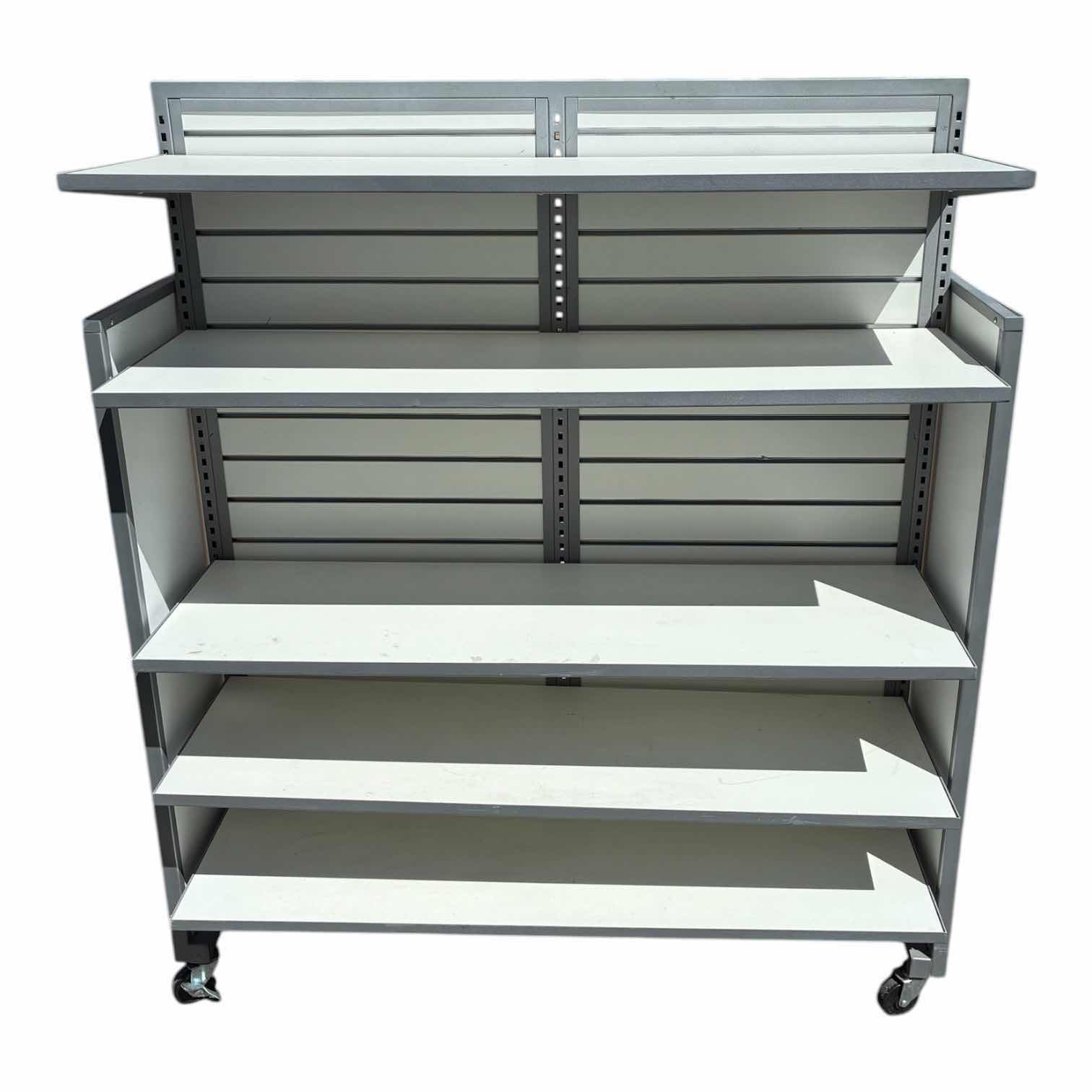 Photo 1 of MULTI SHELF DUAL SIDED ROLLING DISPLAY RACK 51” X 32” H60”