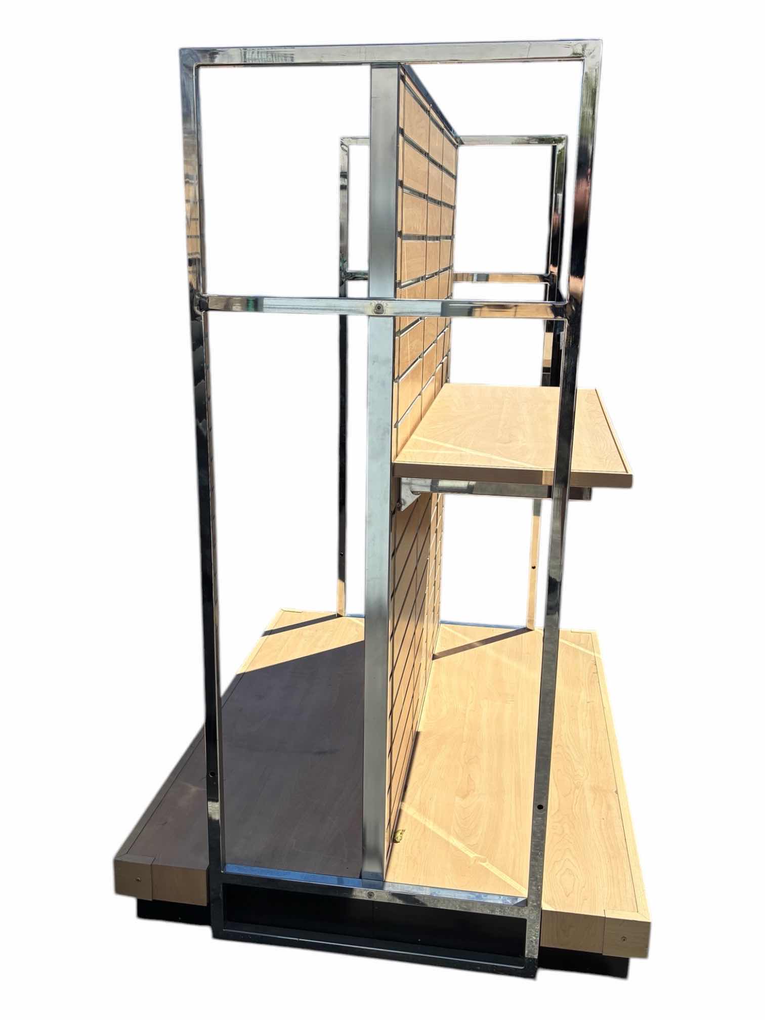 Photo 1 of WOOD FINISH & CHROME DUAL SIDED DISPLAY RACK 50.5” X 24” H62.25”