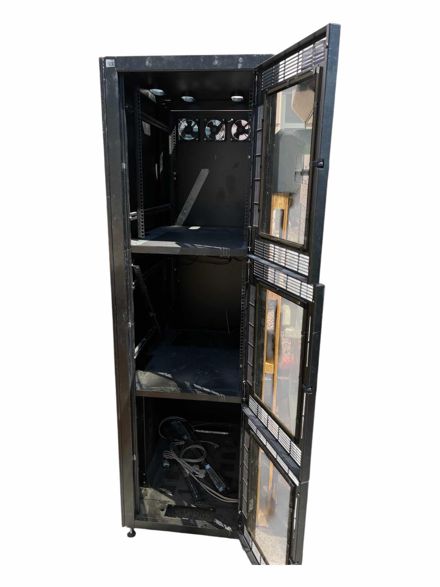 Photo 1 of 3-BAY BLACK COATED STEEL SERVER RACK CABINET 26.5” X 36” H86” (READ NOTES) $1500