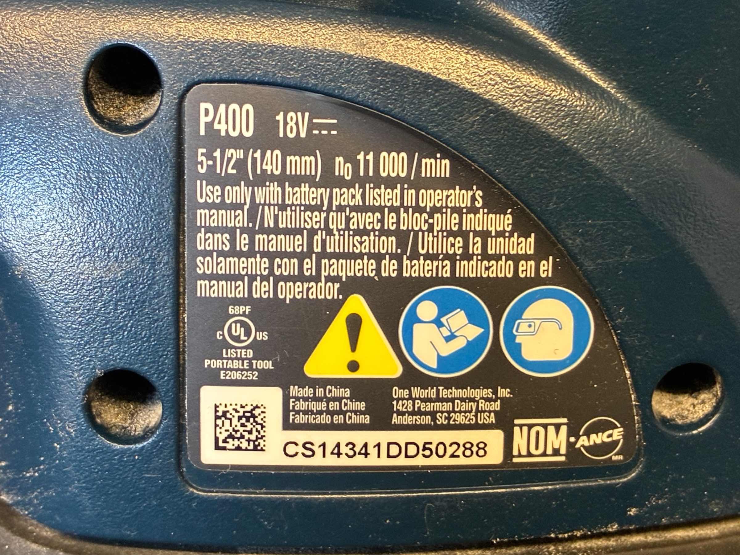 Photo 1 of RYOBI CORDLESS SANDER P400 (TOOL ONLY)