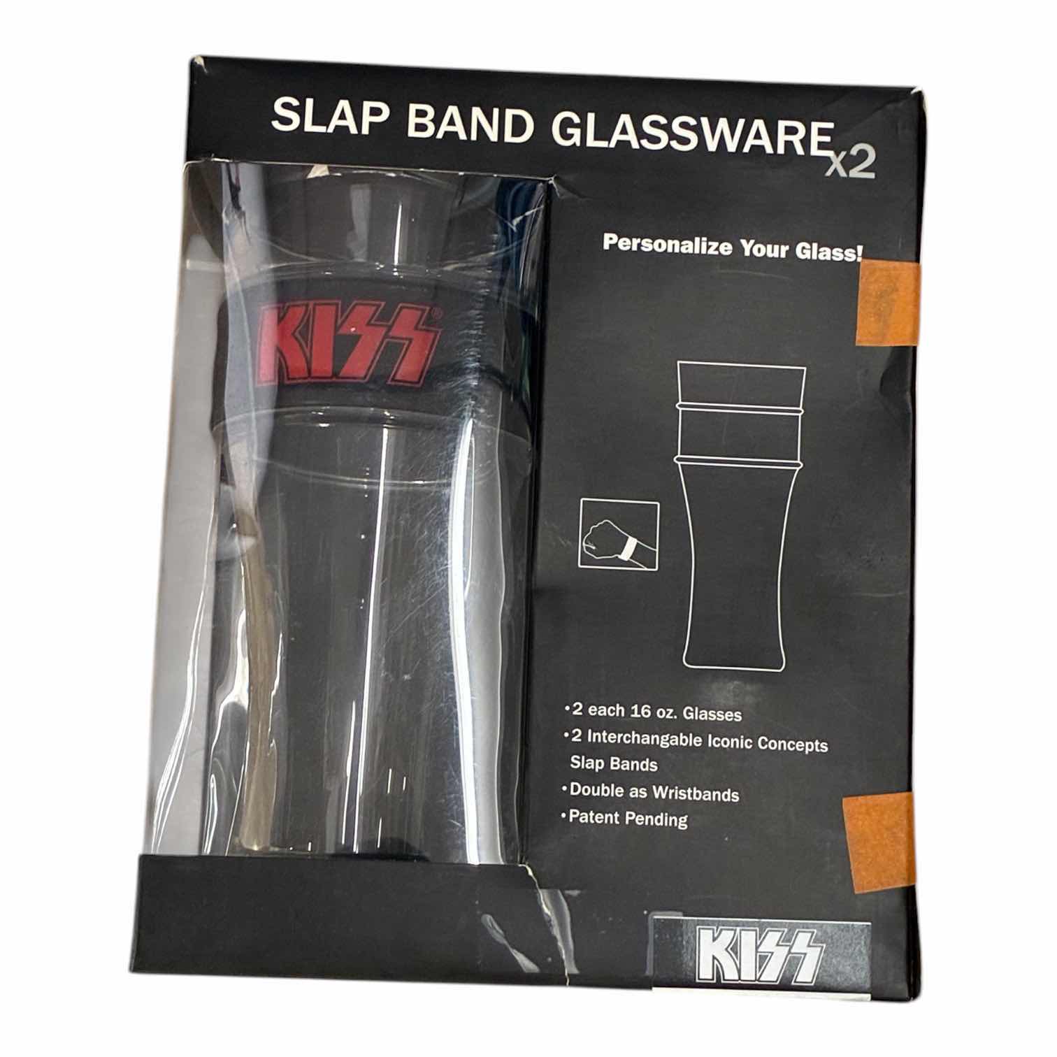 Photo 1 of NEW ICONIC CONCEPTS KISS 16 OZ GLASS W INTERCHANGEABLE WRISTBAND SLAP BAND 2-PACK
