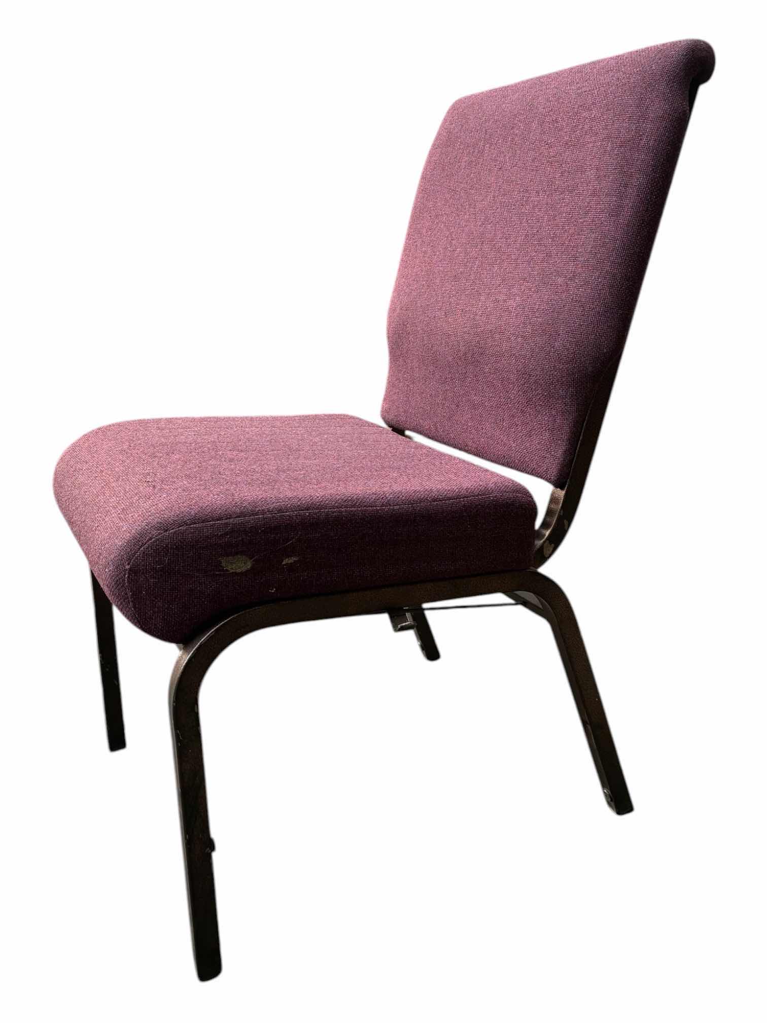 View 2 of CHAIRTEX ARMLESS PURPLE UPHOLSTERED AGED BRONZE FRAME STACKABLE EVENT CHAIR 20” X 22” H33.5”
