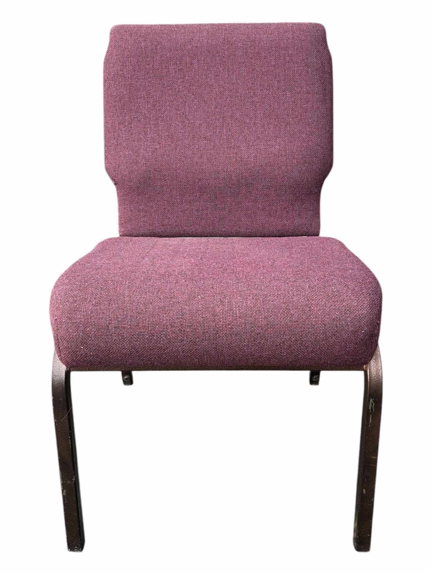 Photo 1 of CHAIRTEX ARMLESS PURPLE UPHOLSTERED AGED BRONZE FRAME STACKABLE EVENT CHAIR 20” X 22” H33.5”