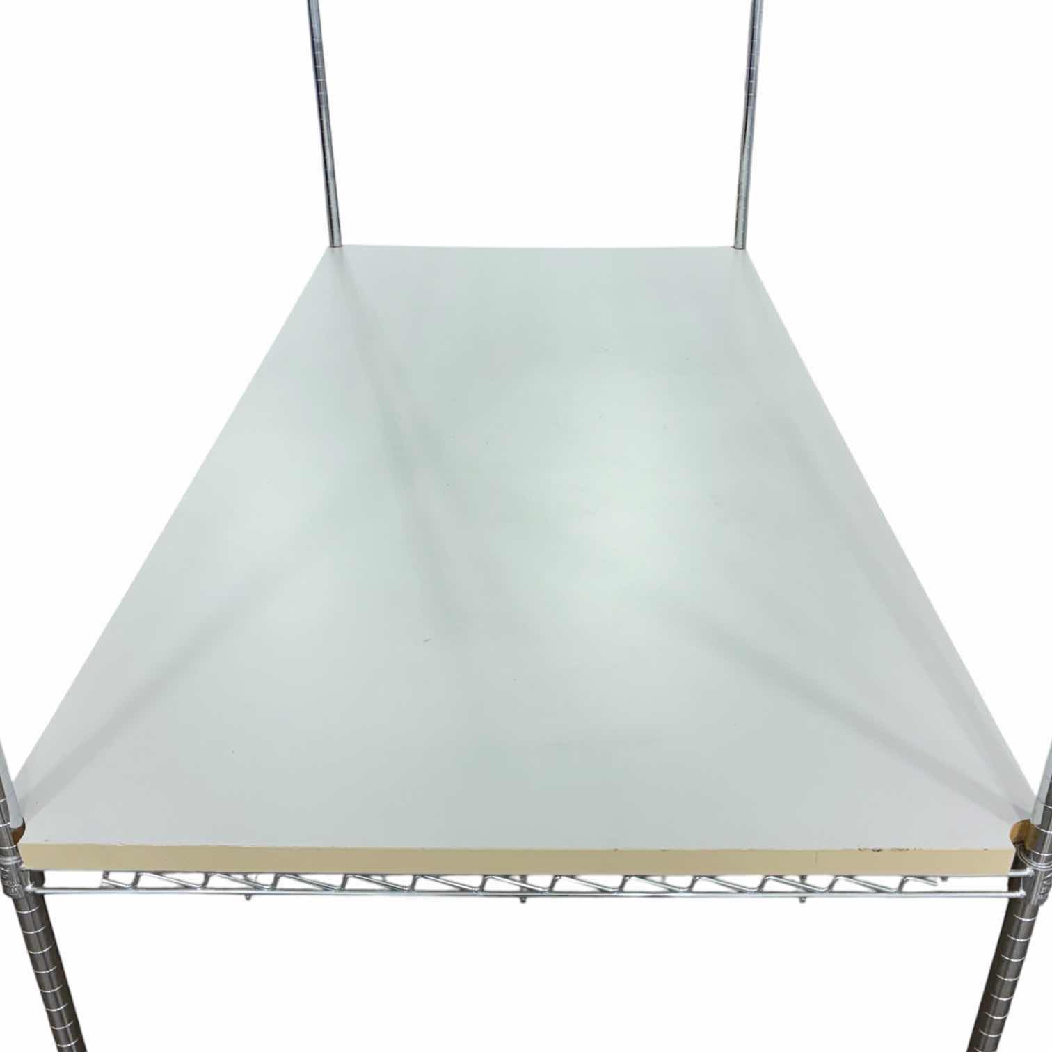 Photo 1 of NEXEL STAINLESS STEEL ROLLING METRO RACK W WHITE WOOD SHELF 72” X 24” H102”