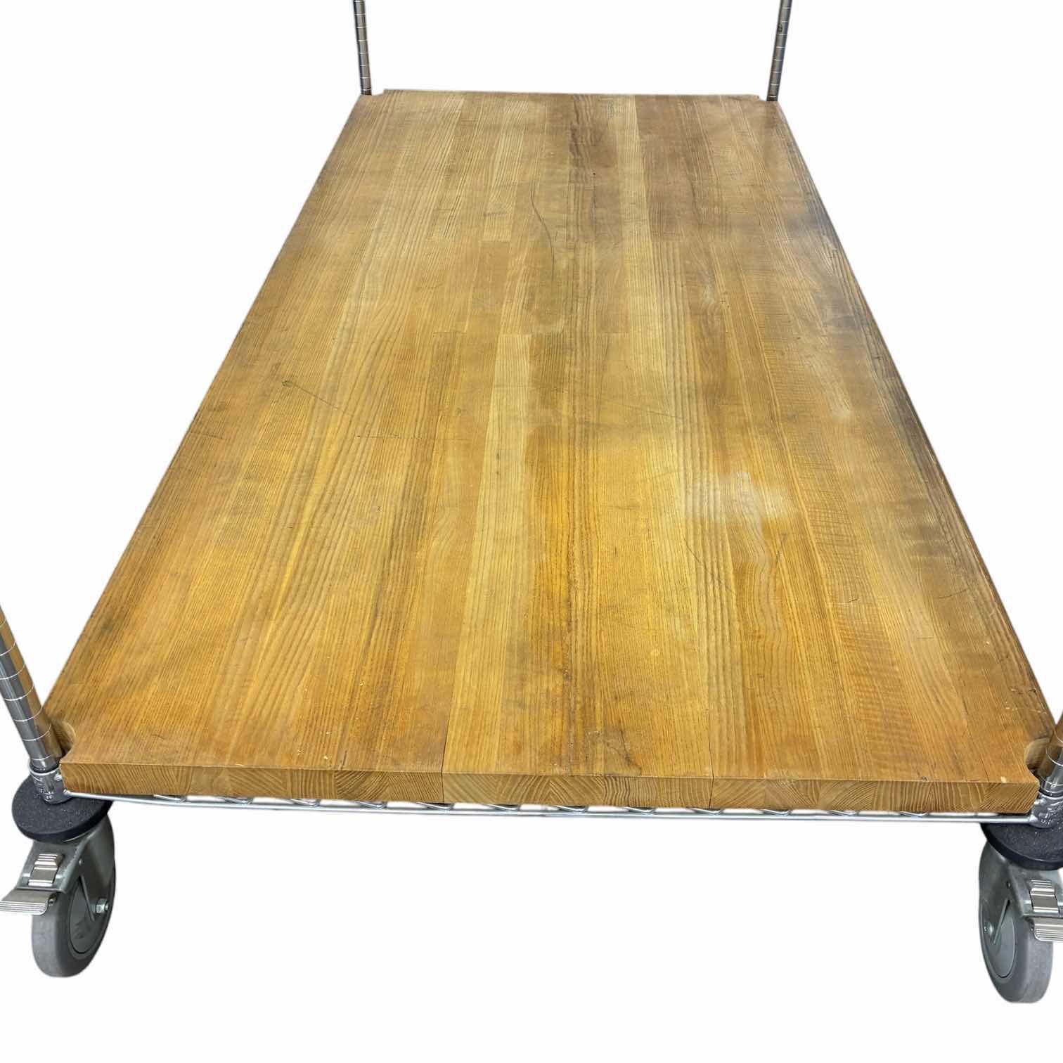 Photo 1 of NEXEL STAINLESS STEEL ROLLING METRO RACK W NATURAL WOOD SHELF 72” X 24” H102”