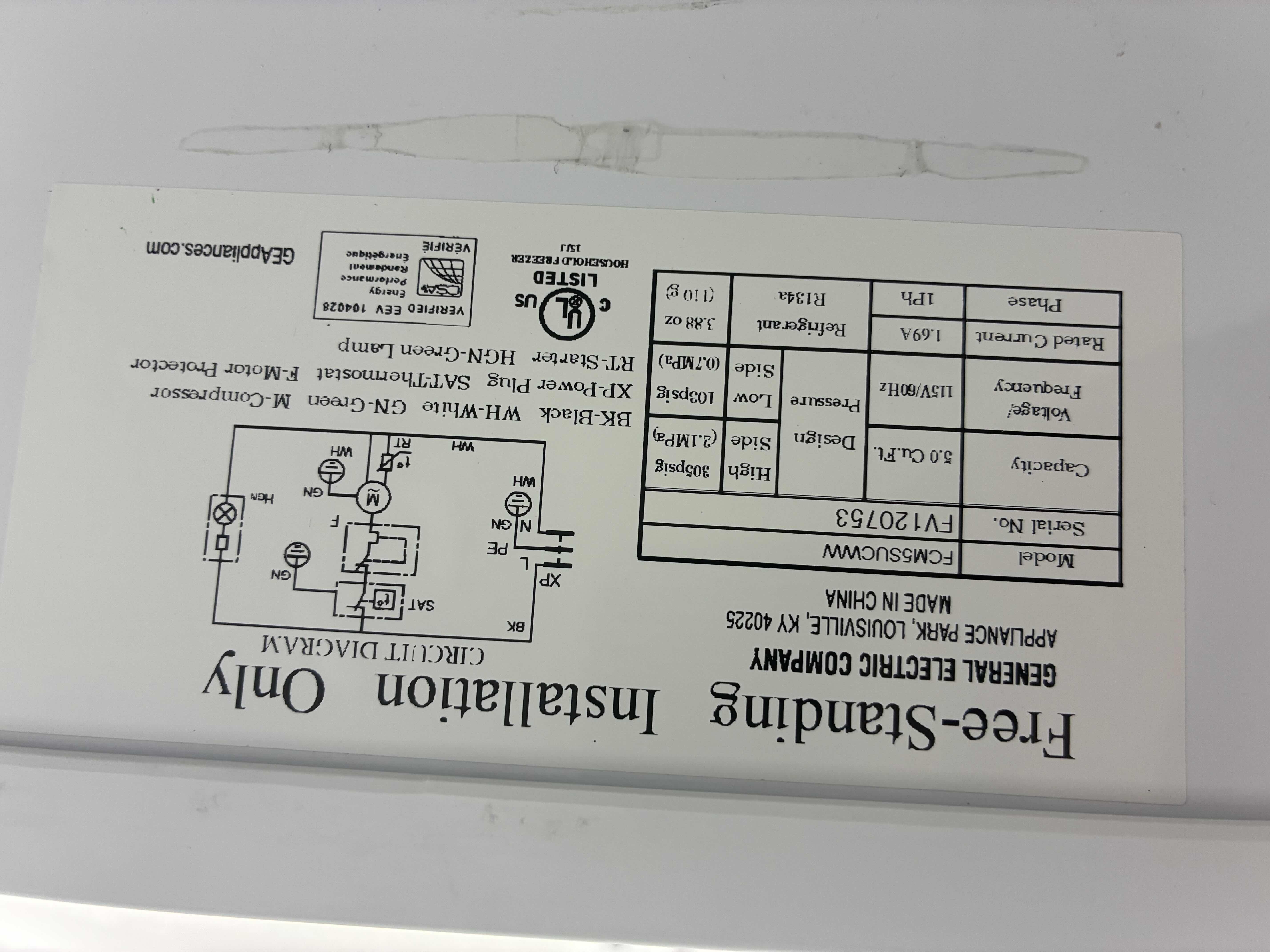 Photo 1 of GE 5.0CU FREESTANDING CHEST FREEZER FCM5SUCWW