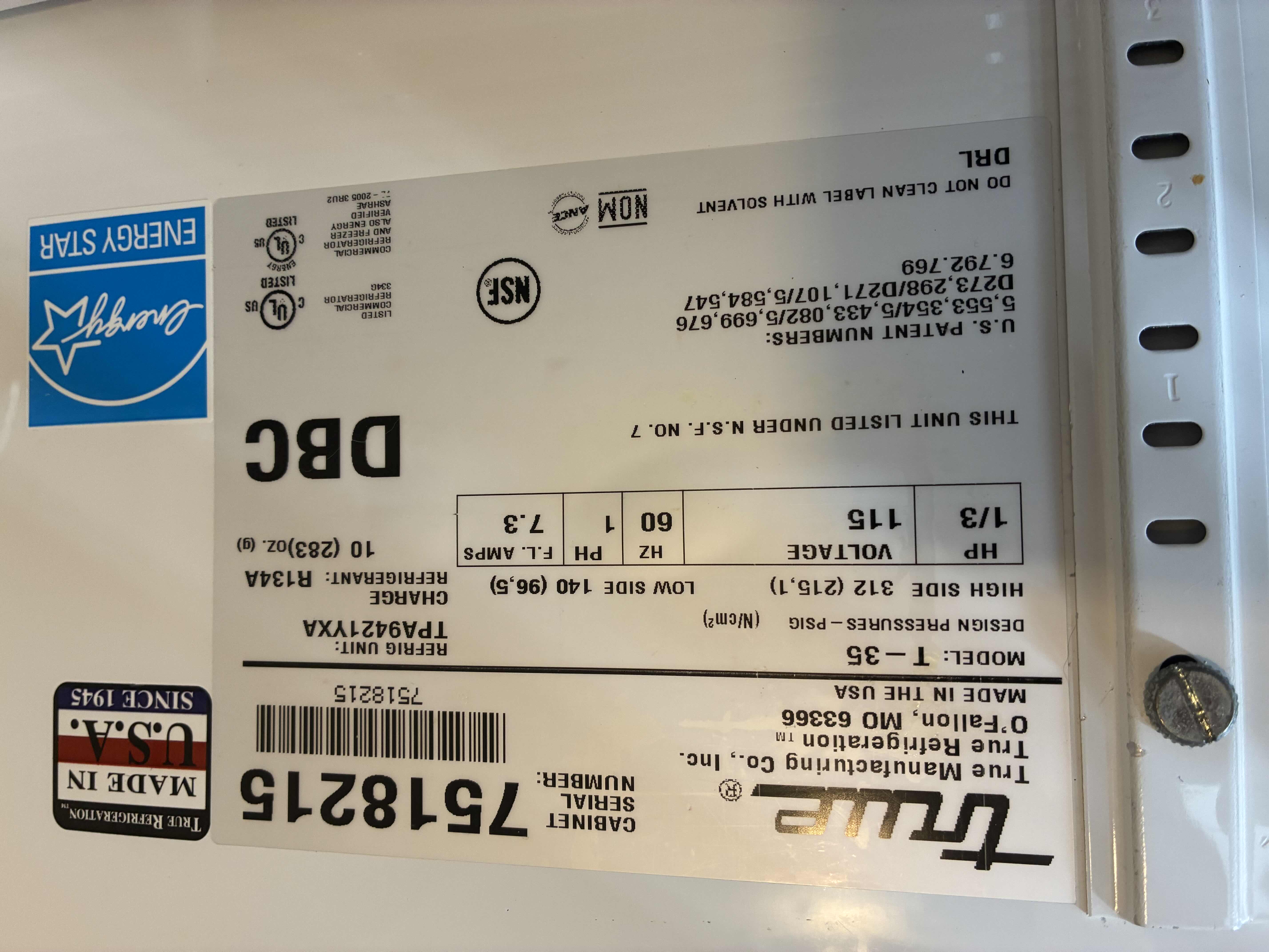 Photo 1 of TRUE STAINLESS STEEL TWO SECTION REACH-IN COMMERCIAL REFRIGERATOR T-35