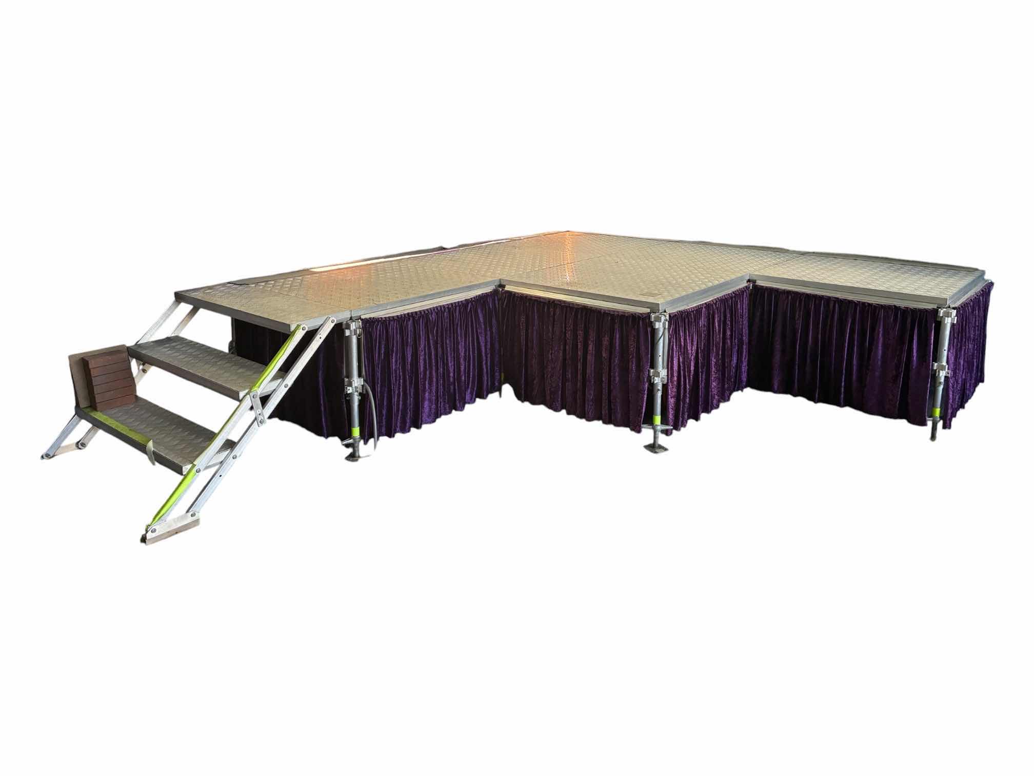 Photo 1 of STAINLESS STEEL MODULE L-SHAPED PERFORMANCE STAGE 195” X 146” H35” (READ NOTES)