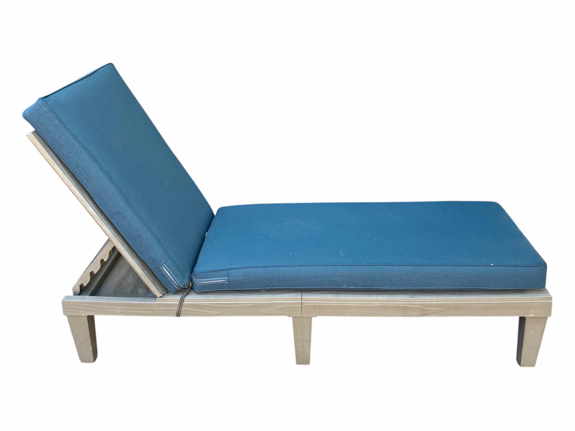 Photo 1 of BLUE CUSHION PLASTIC PATIO LOUNGE CHAIR 23“ X 74“ H12“