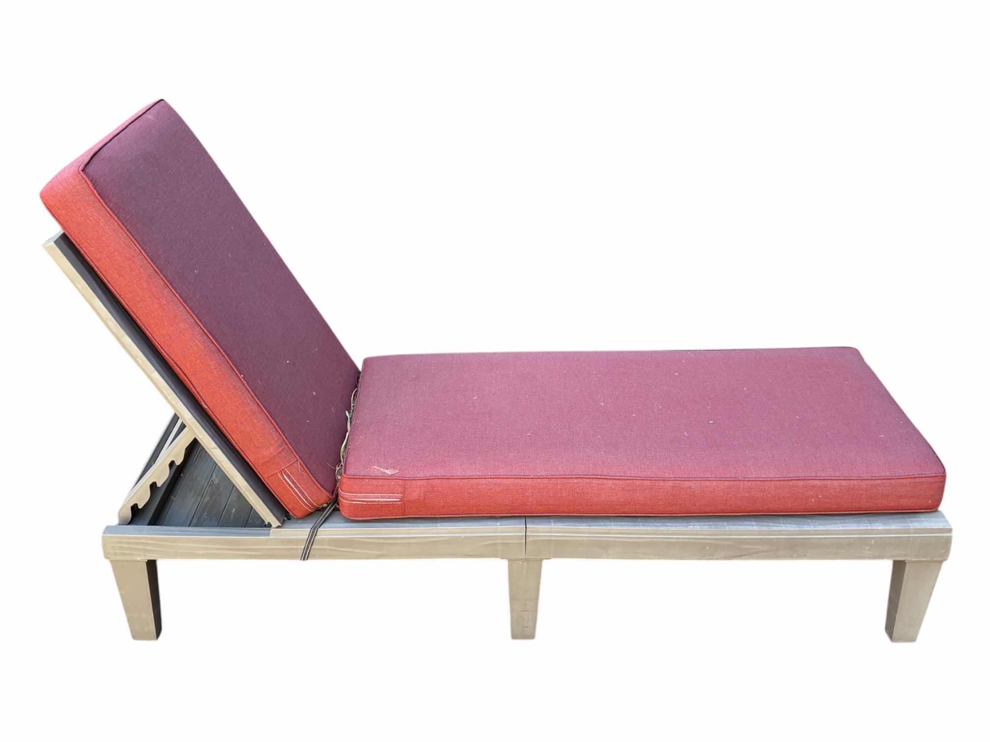 Photo 1 of RED CUSHION PLASTIC PATIO LOUNGE CHAIR 23“ X 74“ H12“