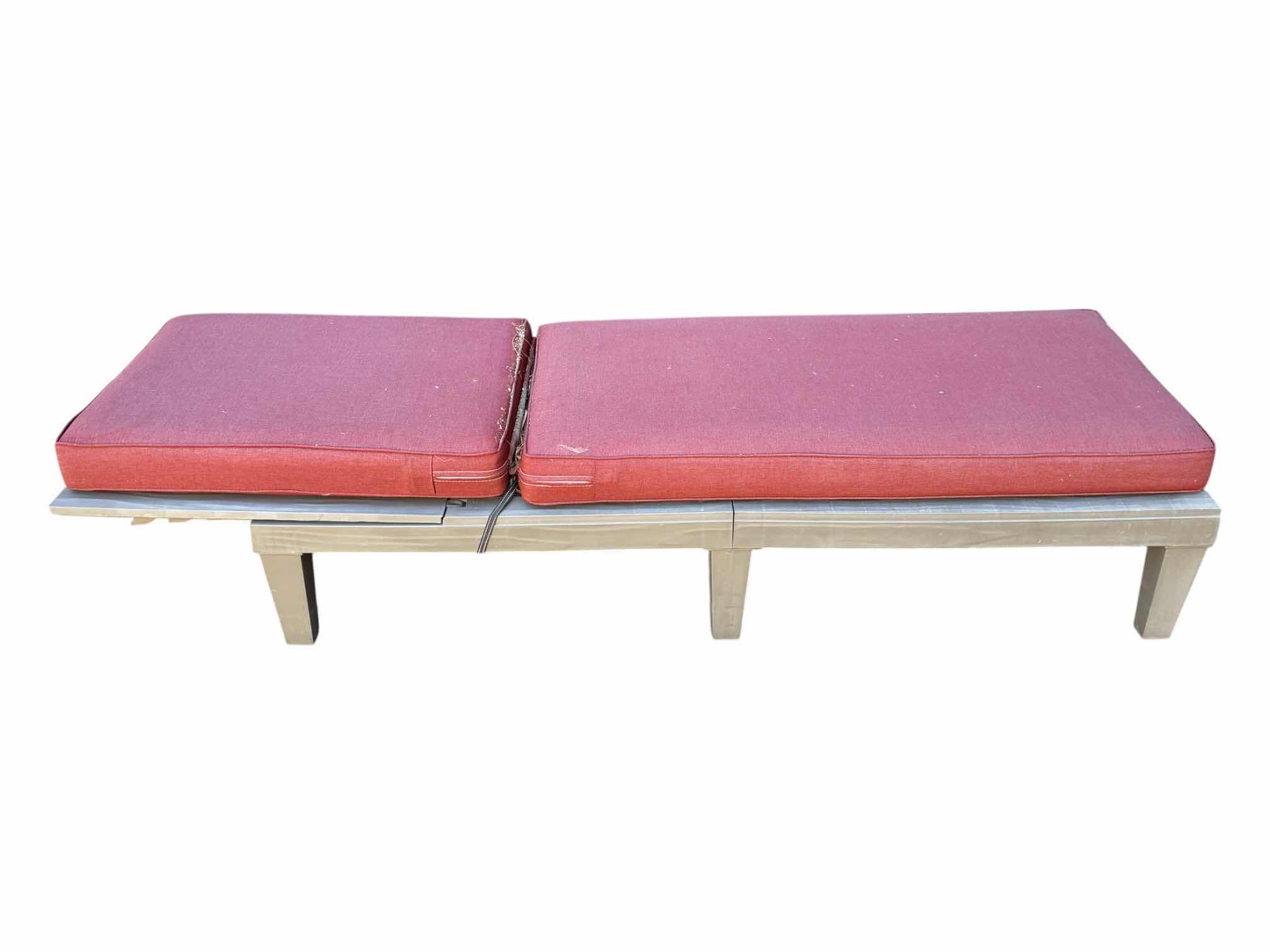 Photo 1 of RED CUSHION PLASTIC PATIO LOUNGE CHAIR 23“ X 74“ H12“
