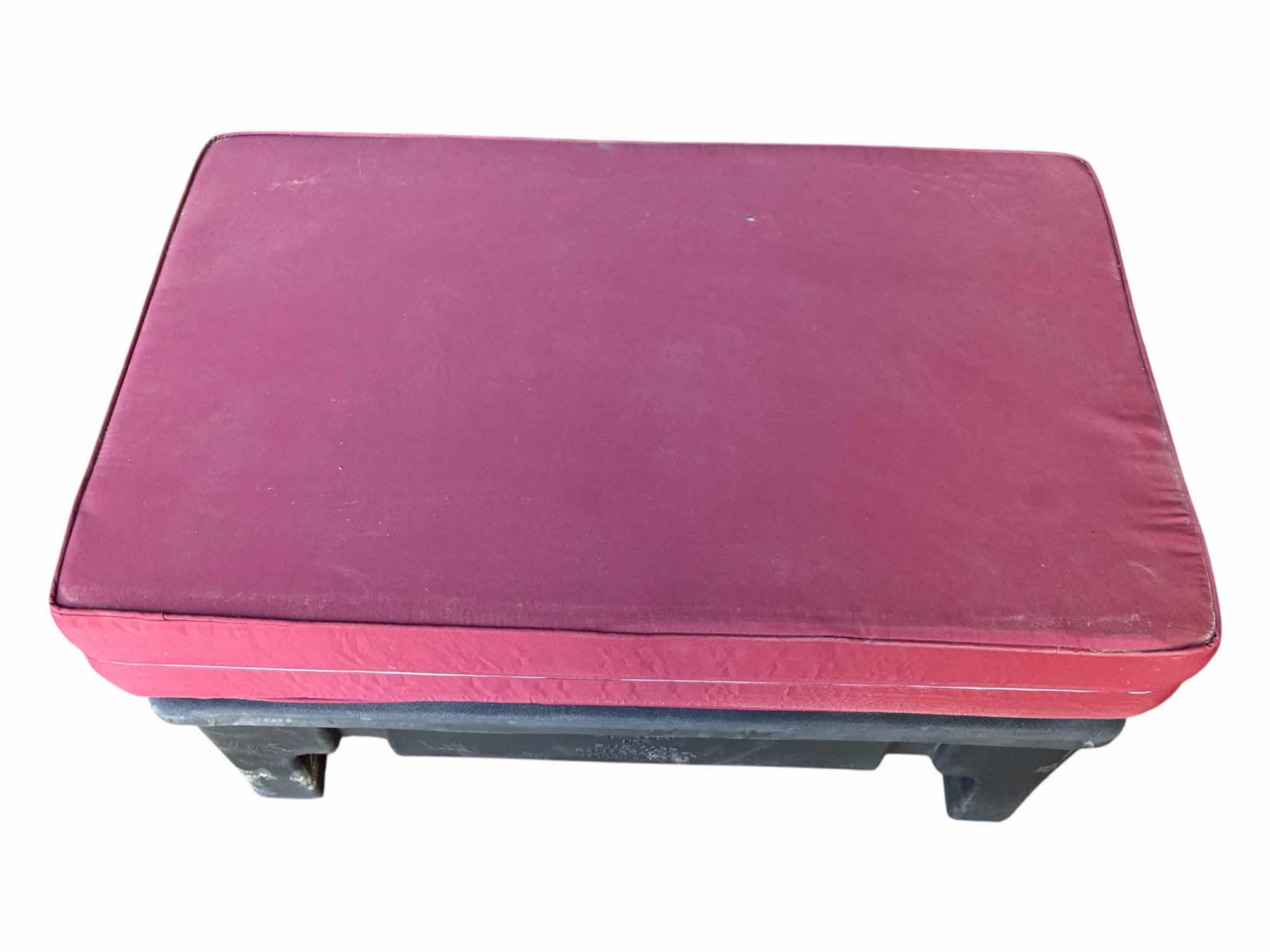 Photo 1 of POLY MIGHT BLACK RESIN PATIO OTTOMAN WITH RED CUSHION 36“ X 22“ H18“