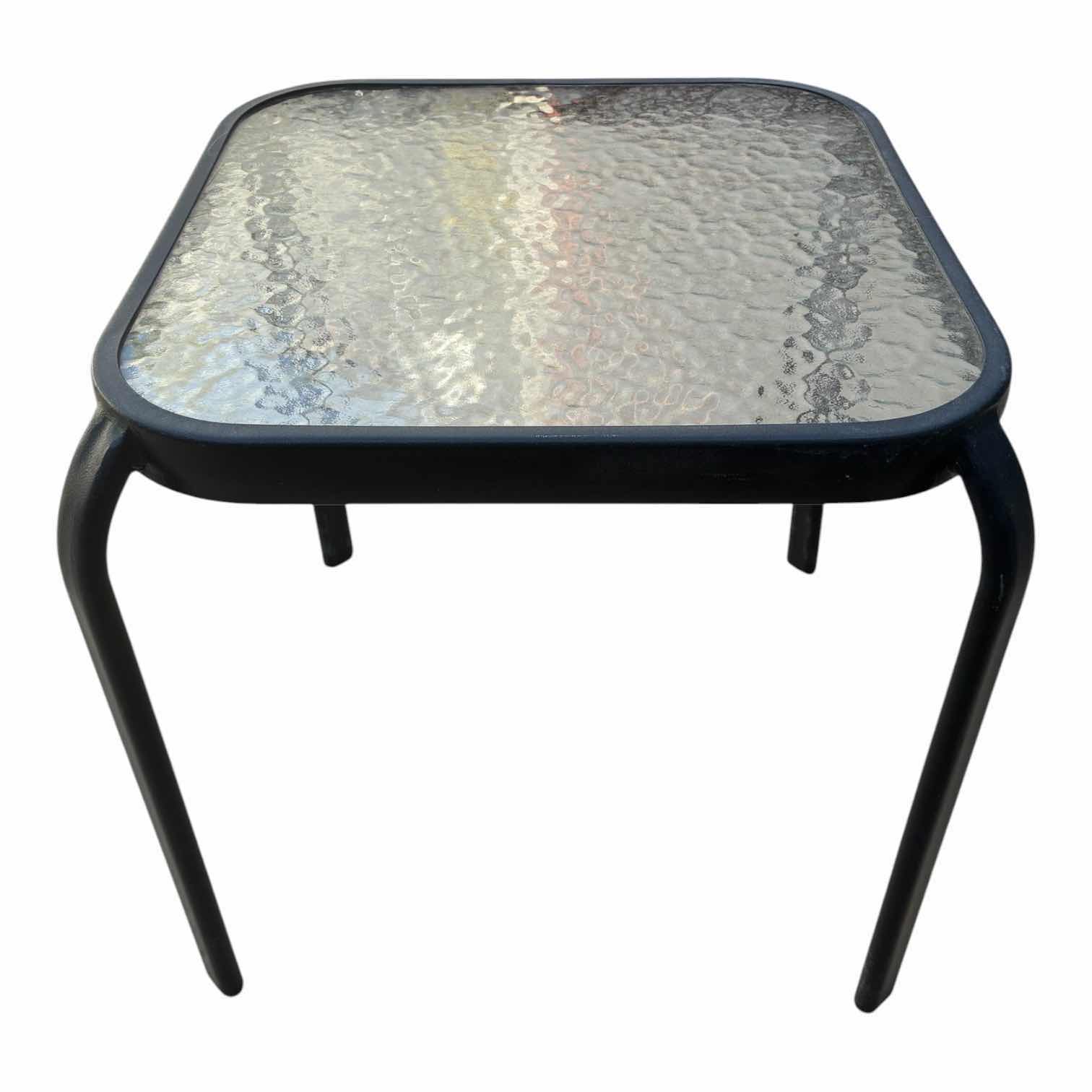 Photo 1 of BEVELED GLASS TOP BLACK METAL FRAME PATIO SIDE TABLE 16” X 16” H17”