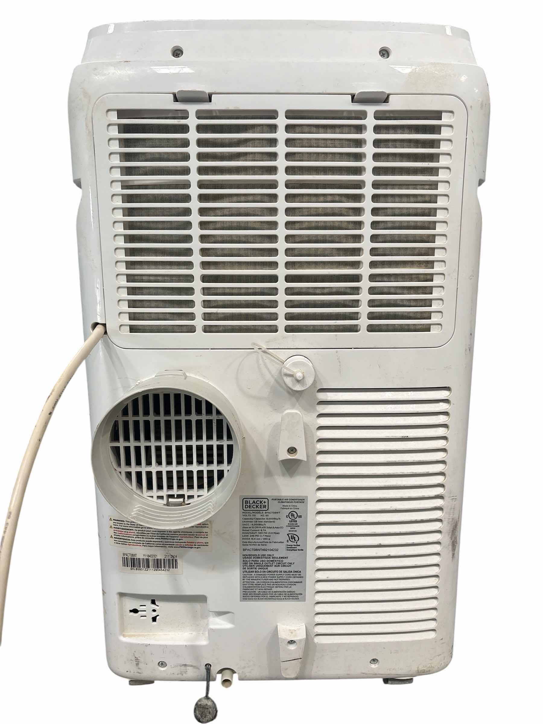 Photo 1 of BLACK + DECKER PORTABLE AIR CONDITIONER MODEL BPACT08WT RETAIL 15”X10”H28” RETAIL $520