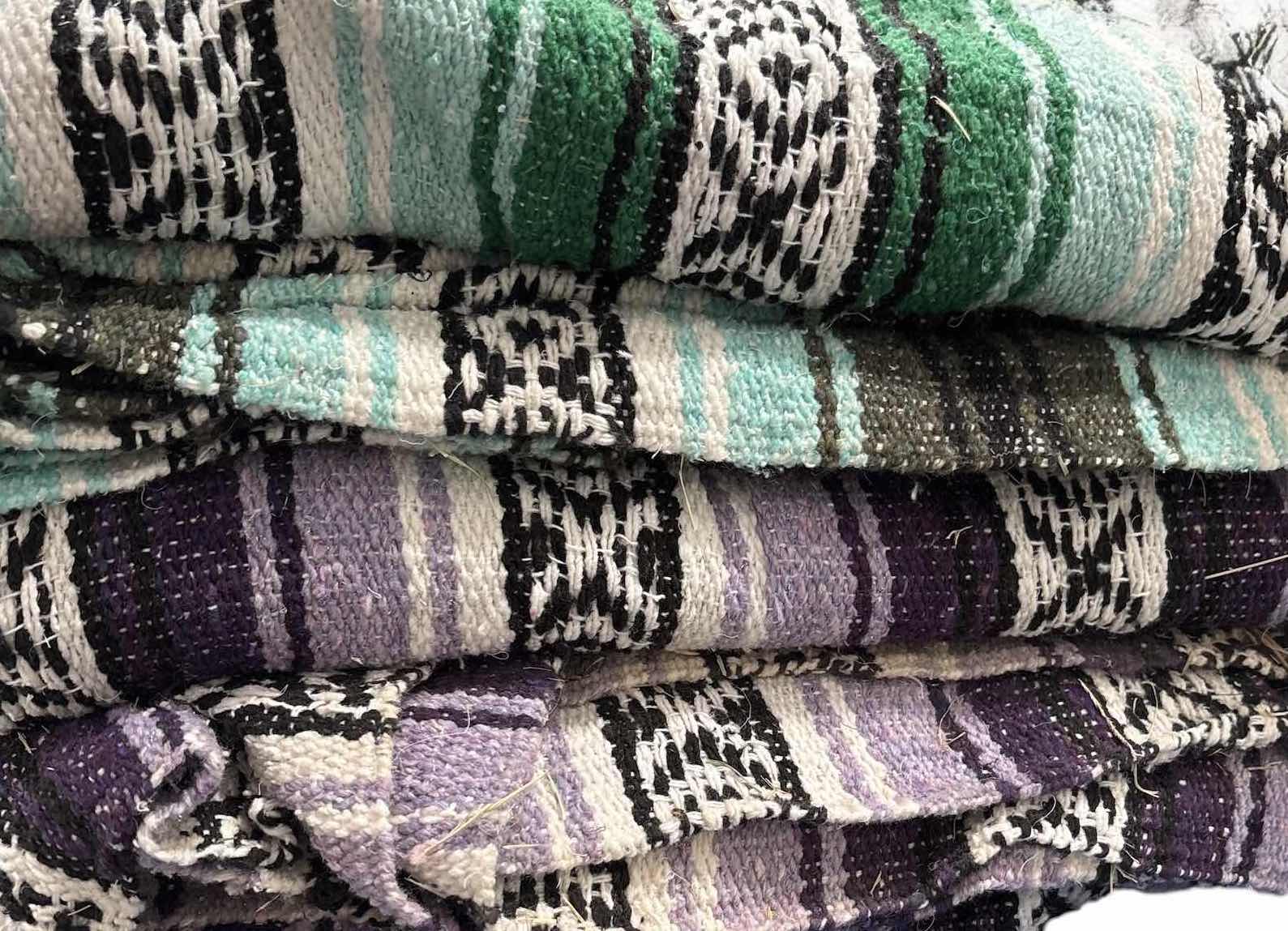 Photo 1 of (5)PCS GREEN AND PURPLE MEXICAN BLANKETS 78”X48”