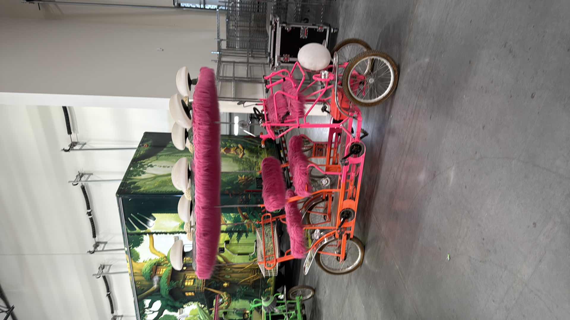 Photo 1 of CUSTOM WHIMSICAL SURREY LIMOUSINE DELUXE 7 SPEED 4 WHEEL 4 PEDALERS DUAL SIDES PEDAL BIKE-BRIGHT PINK/ORAND W WHITE TOAD STOOL TOP-BY THE SURREY COMPANY