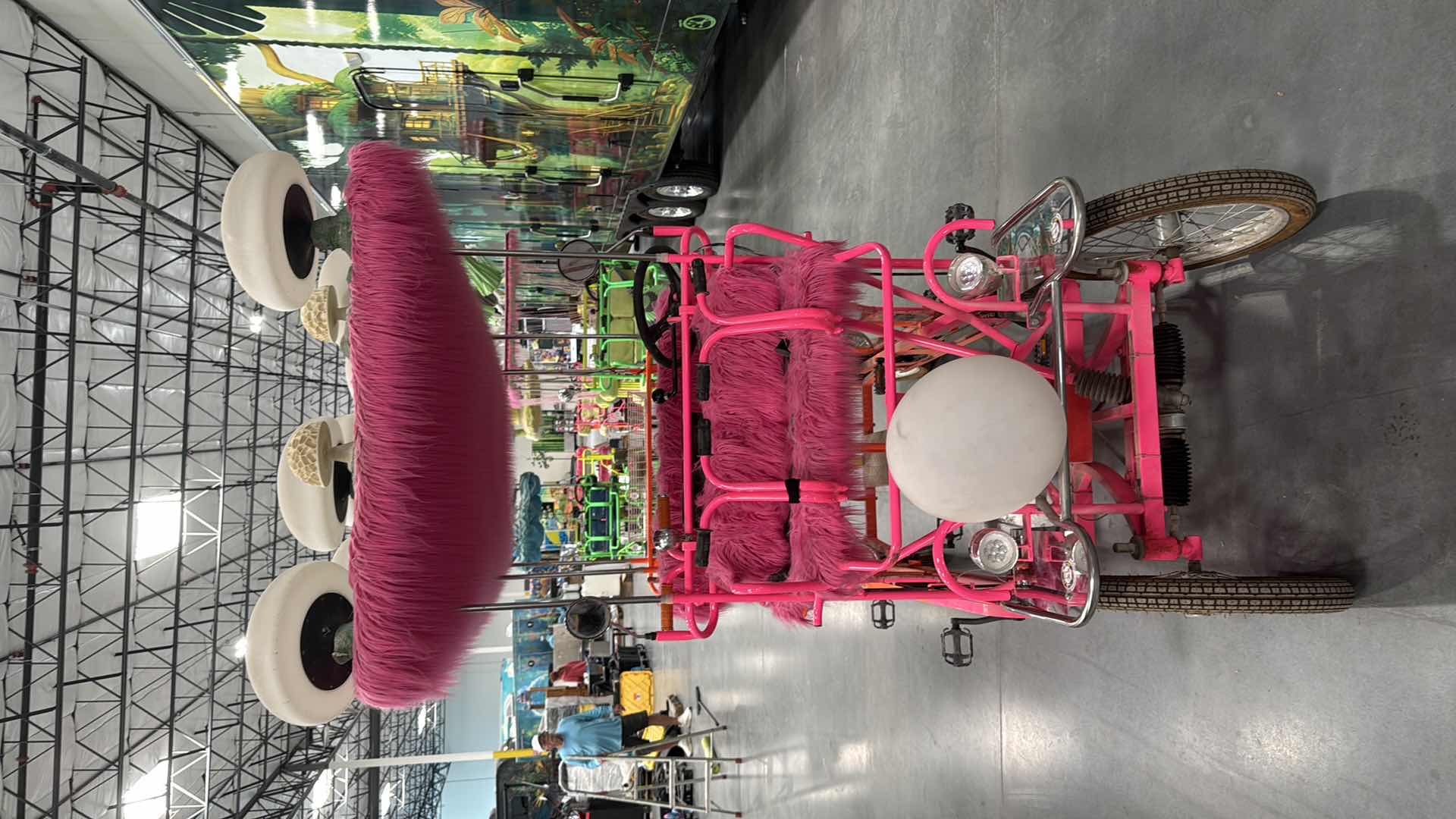 Photo 1 of CUSTOM WHIMSICAL SURREY LIMOUSINE DELUXE 7 SPEED 4 WHEEL 4 PEDALERS DUAL SIDES PEDAL BIKE-BRIGHT PINK/ORAND W WHITE TOAD STOOL TOP-BY THE SURREY COMPANY
