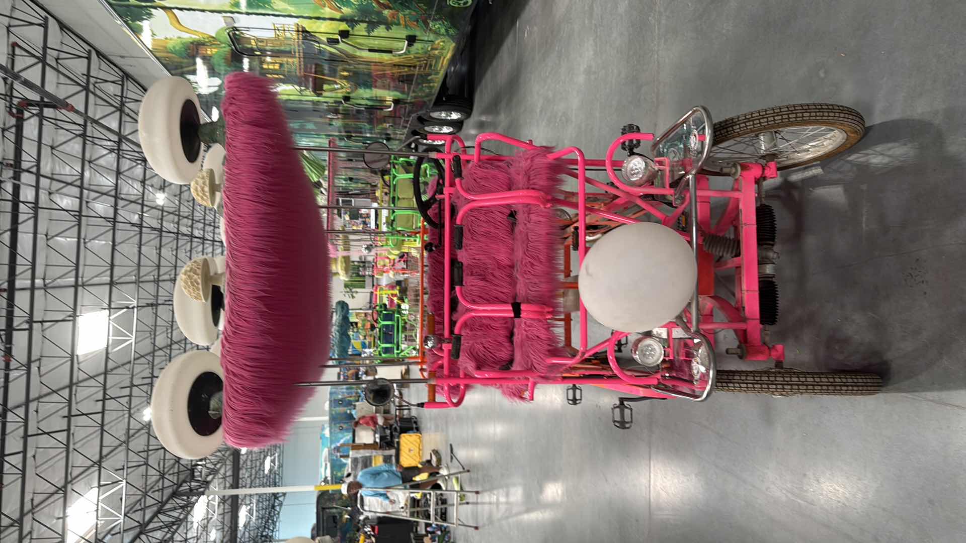 Photo 1 of CUSTOM WHIMSICAL SURREY LIMOUSINE DELUXE 7 SPEED 4 WHEEL 4 PEDALERS DUAL SIDES PEDAL BIKE-BRIGHT PINK/ORAND W WHITE TOAD STOOL TOP-BY THE SURREY COMPANY