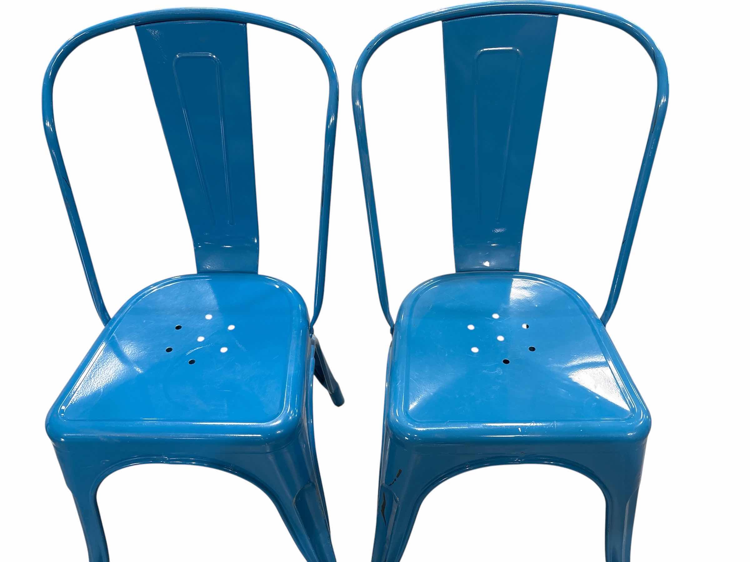 Photo 1 of (2)PCS- INDUSTRIAL DINING CHAIR BLUE SEAT H17.5” OVERALL H33”