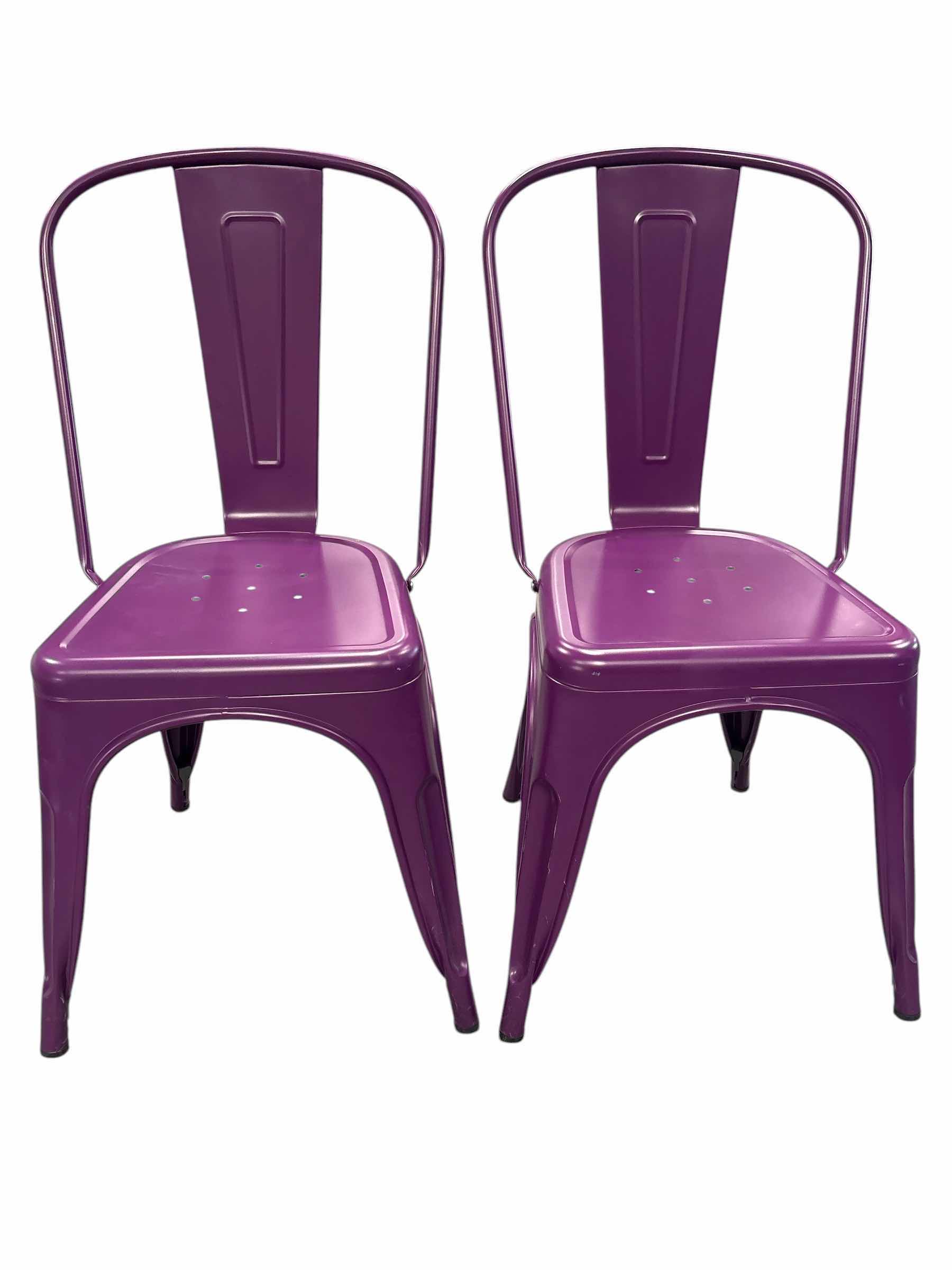 Photo 1 of (2)PCS- INDUSTRIAL DINING CHAIR PURPLE SEAT H17.5” OVERALL H33”