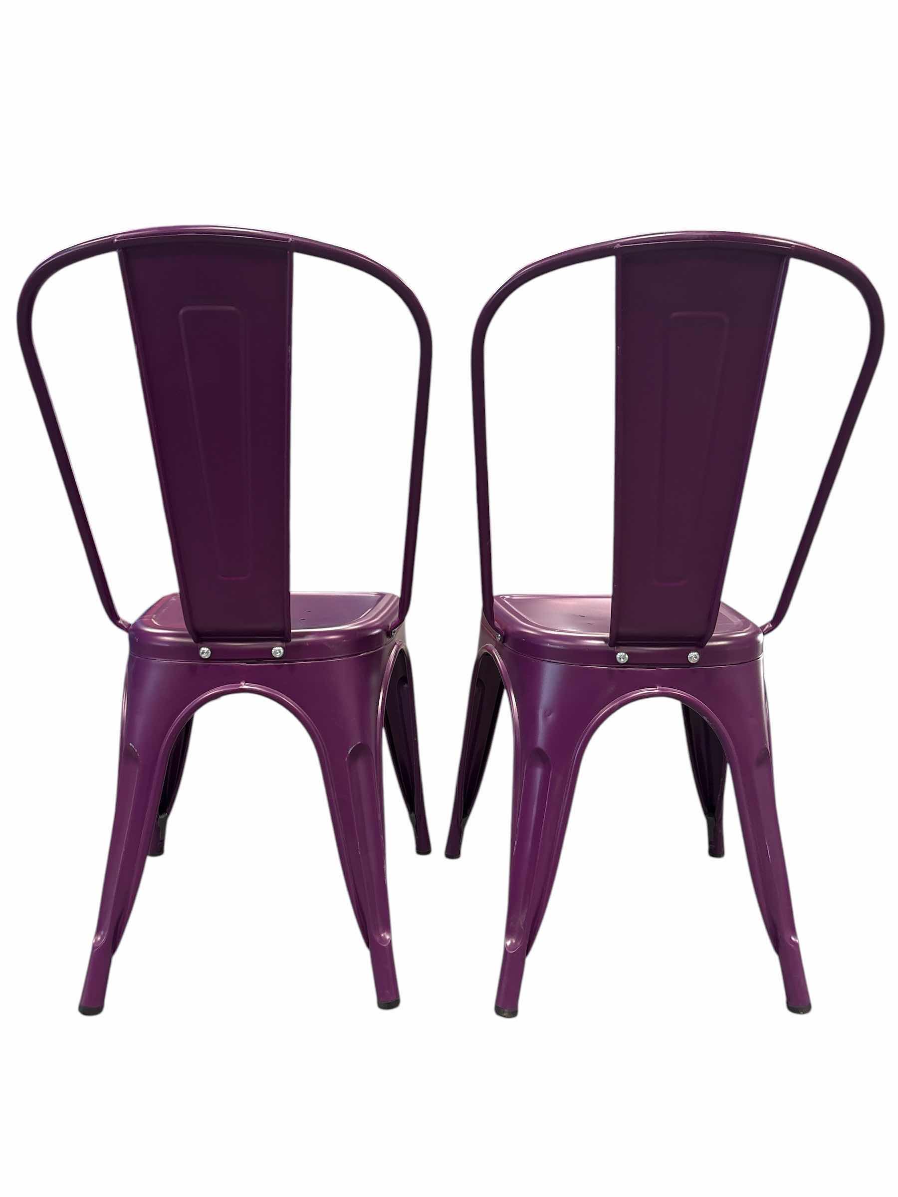 Photo 1 of (2)PCS- INDUSTRIAL DINING CHAIR PURPLE SEAT H17.5” OVERALL H33”