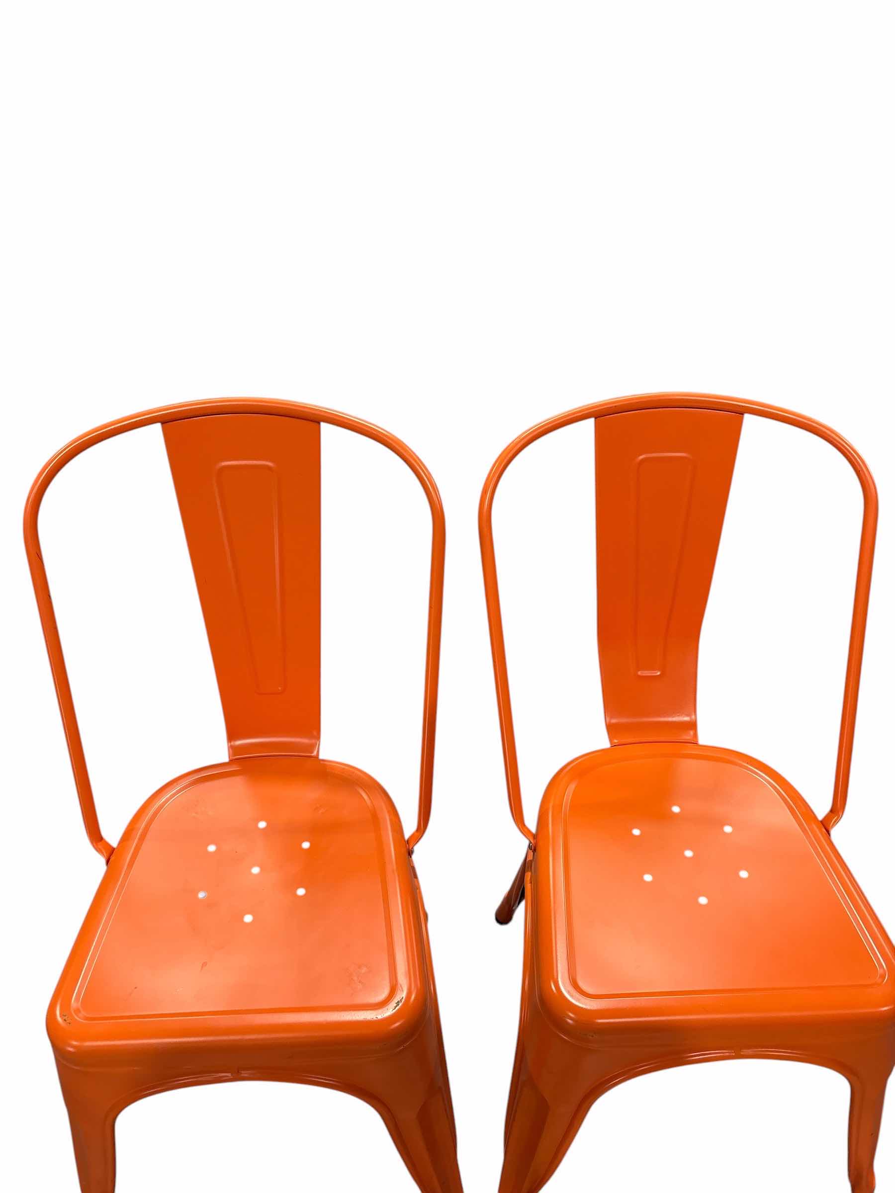 Photo 1 of (2)PCS- INDUSTRIAL DINING CHAIR ORANGE SEAT H17.5” OVERALL H33”