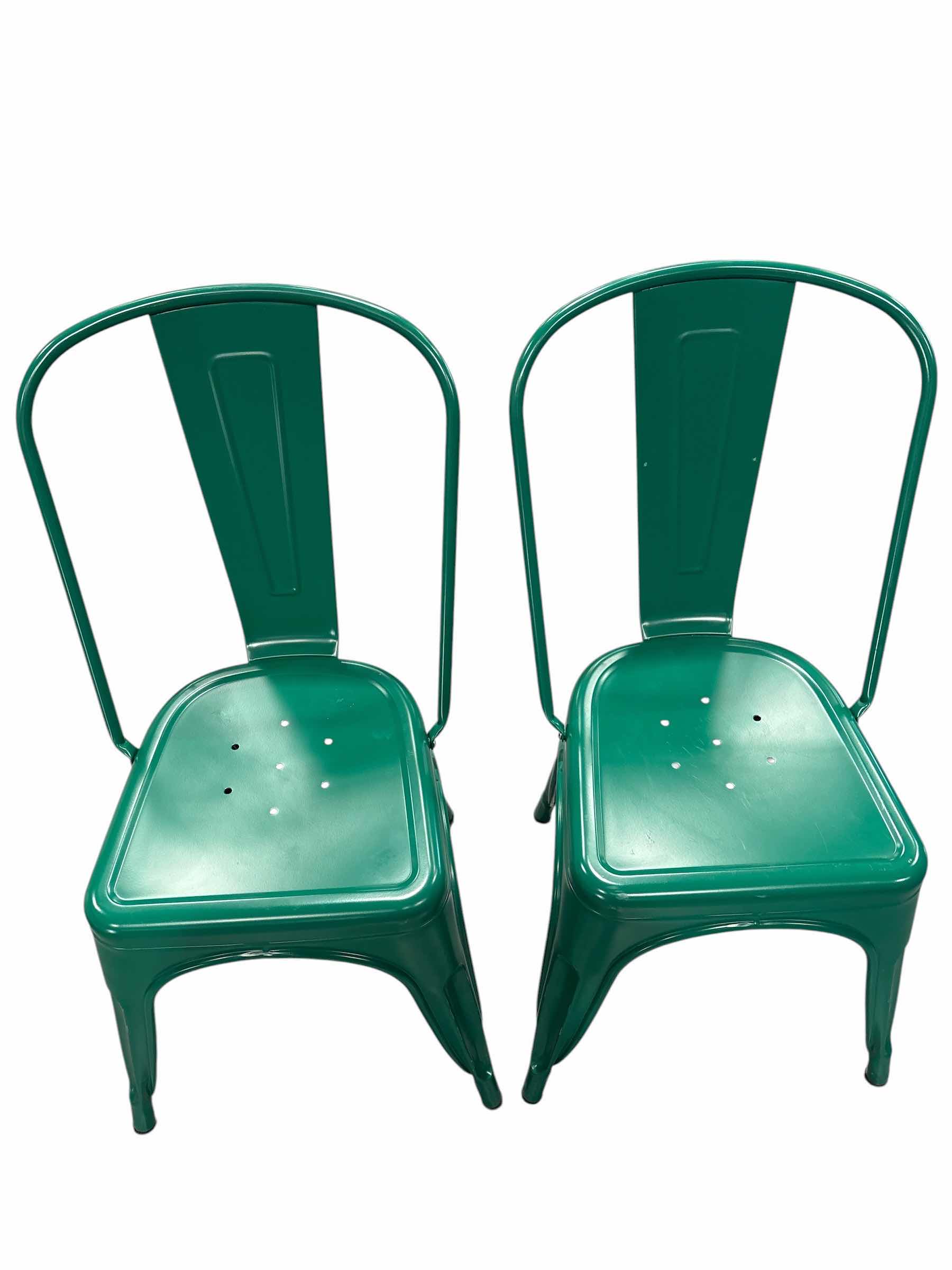 Photo 1 of (2)PCS- INDUSTRIAL DINING CHAIR GREEN SEAT H17.5” OVERALL H33”