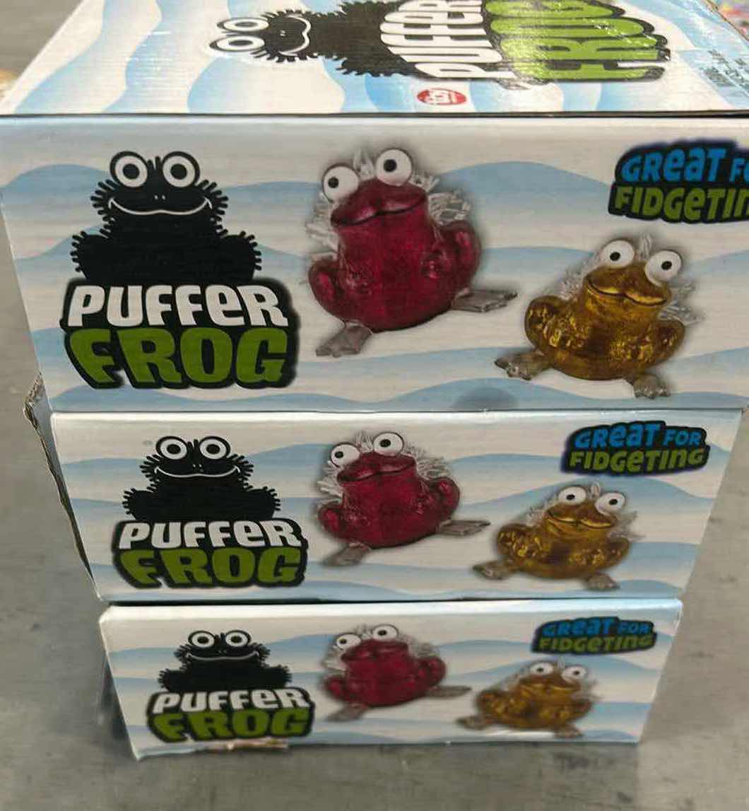 Photo 1 of 3" METALLIC PUFFER FROGS SENSORY FIDGET TOYS BLUE PINK GREEN 3 BOXES