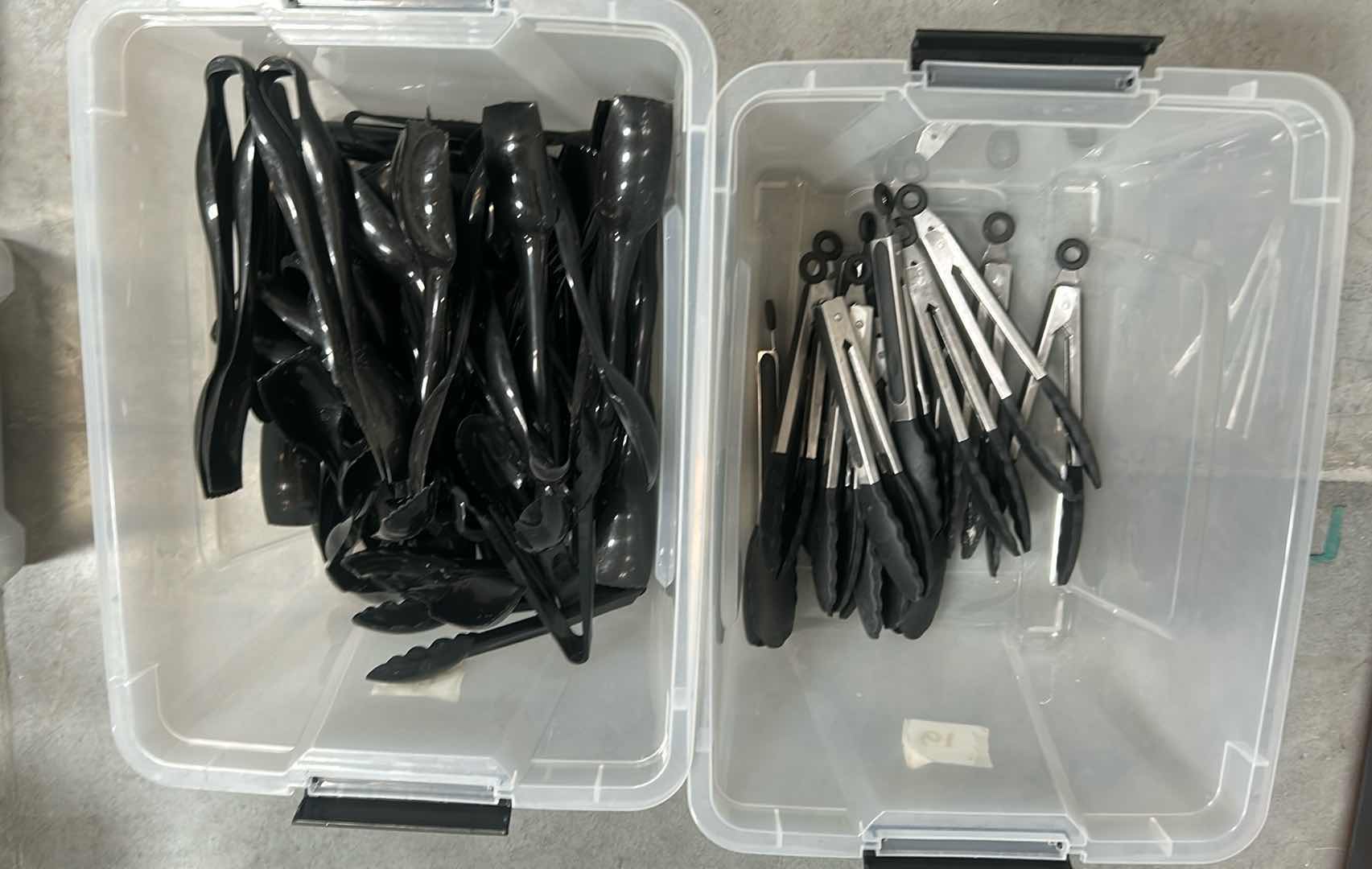 Photo 1 of CONTENTS OF 2 CONTAINERS BLACK PLASTIC SERVING UTENSILS