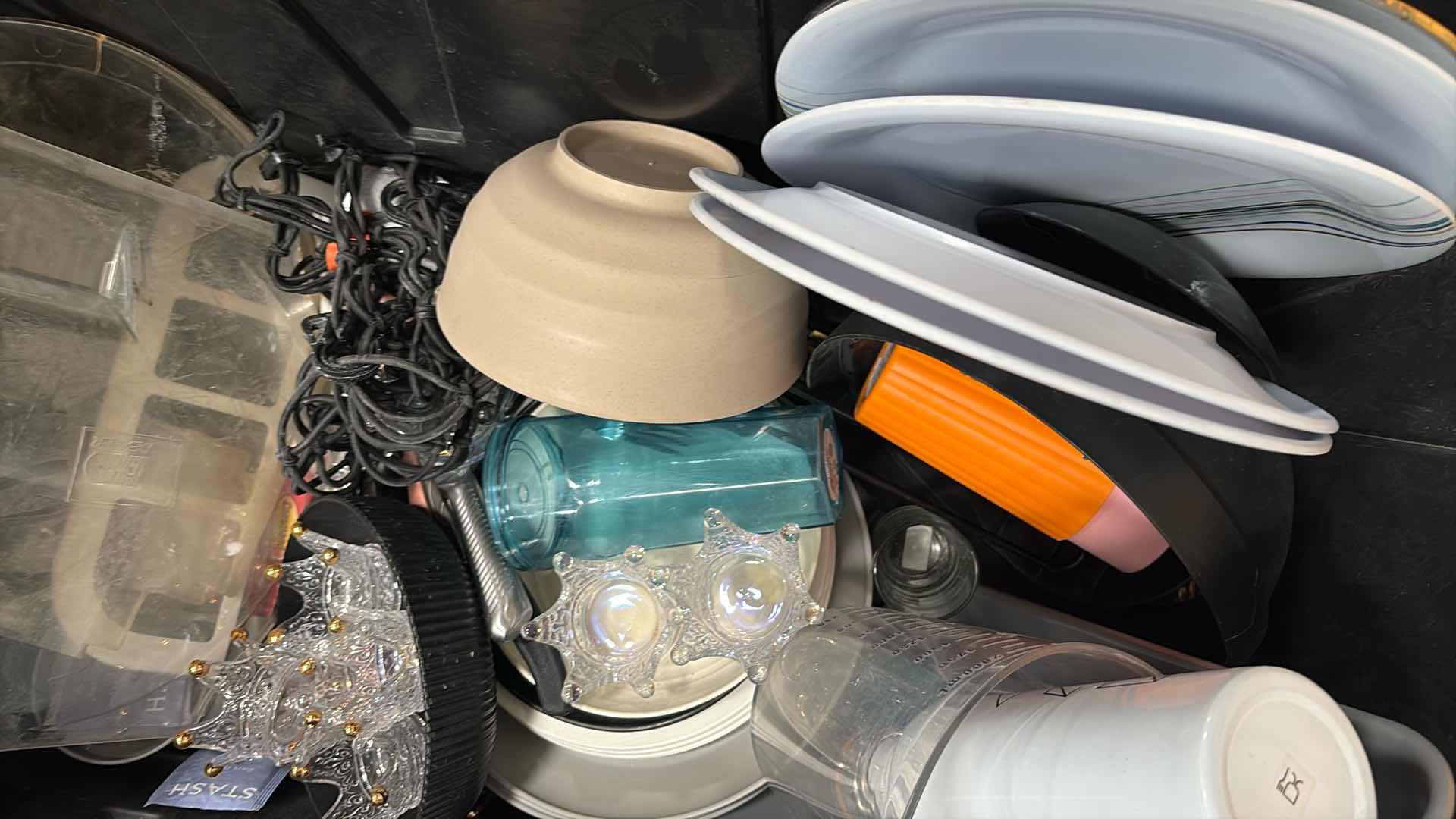 Photo 1 of CONTAINER OF PLASTIC KITCHEN TRAYS AND DINNERWARE