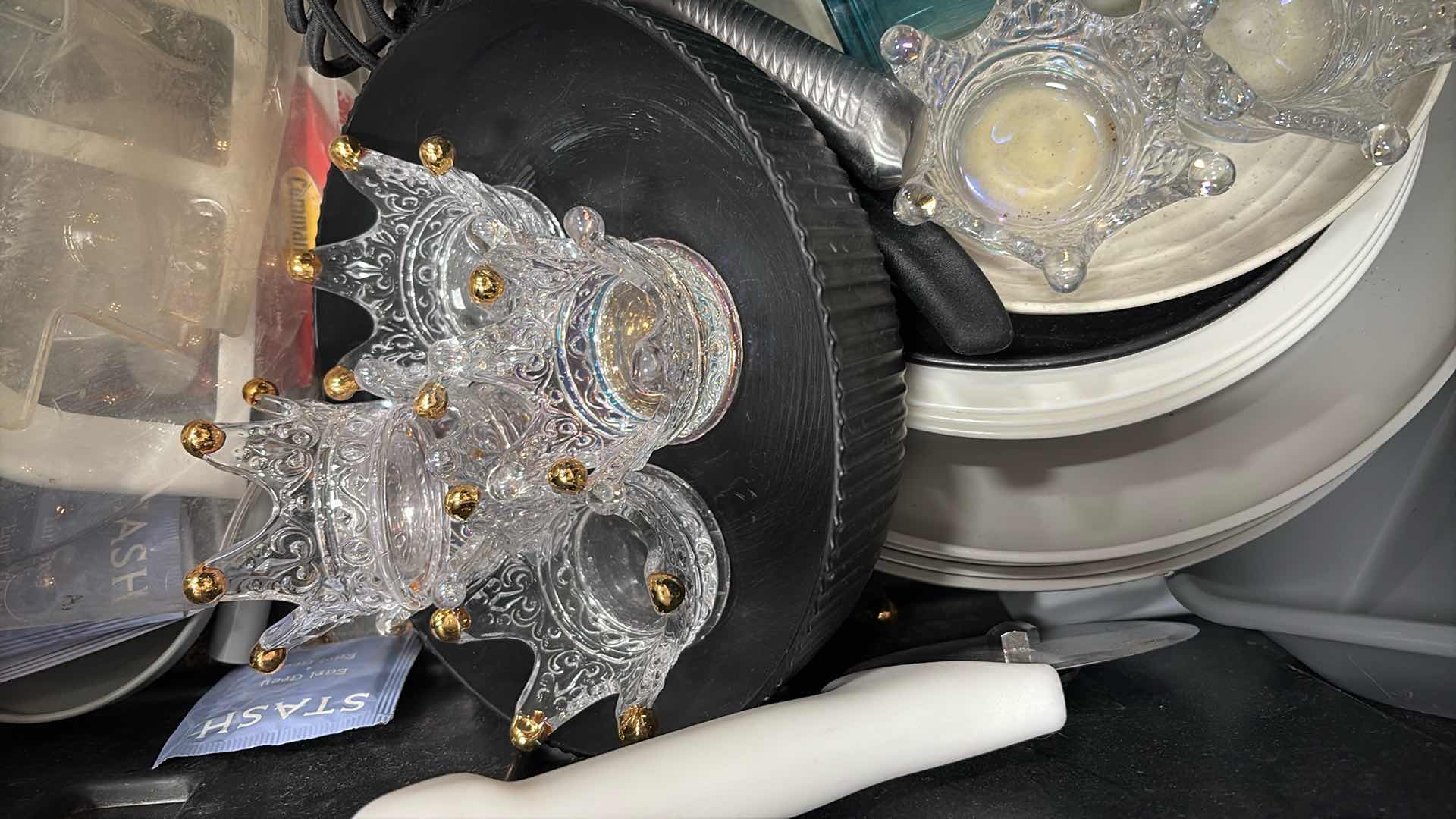 Photo 1 of CONTAINER OF PLASTIC KITCHEN TRAYS AND DINNERWARE