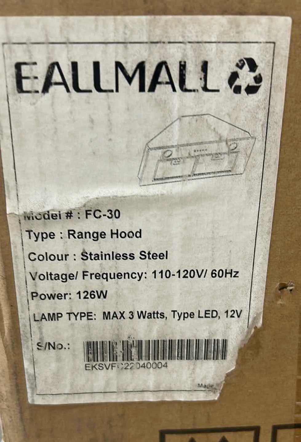 Photo 1 of NIB EALLMALL FC-30 STAINLESS STEEL RANGE HOOD