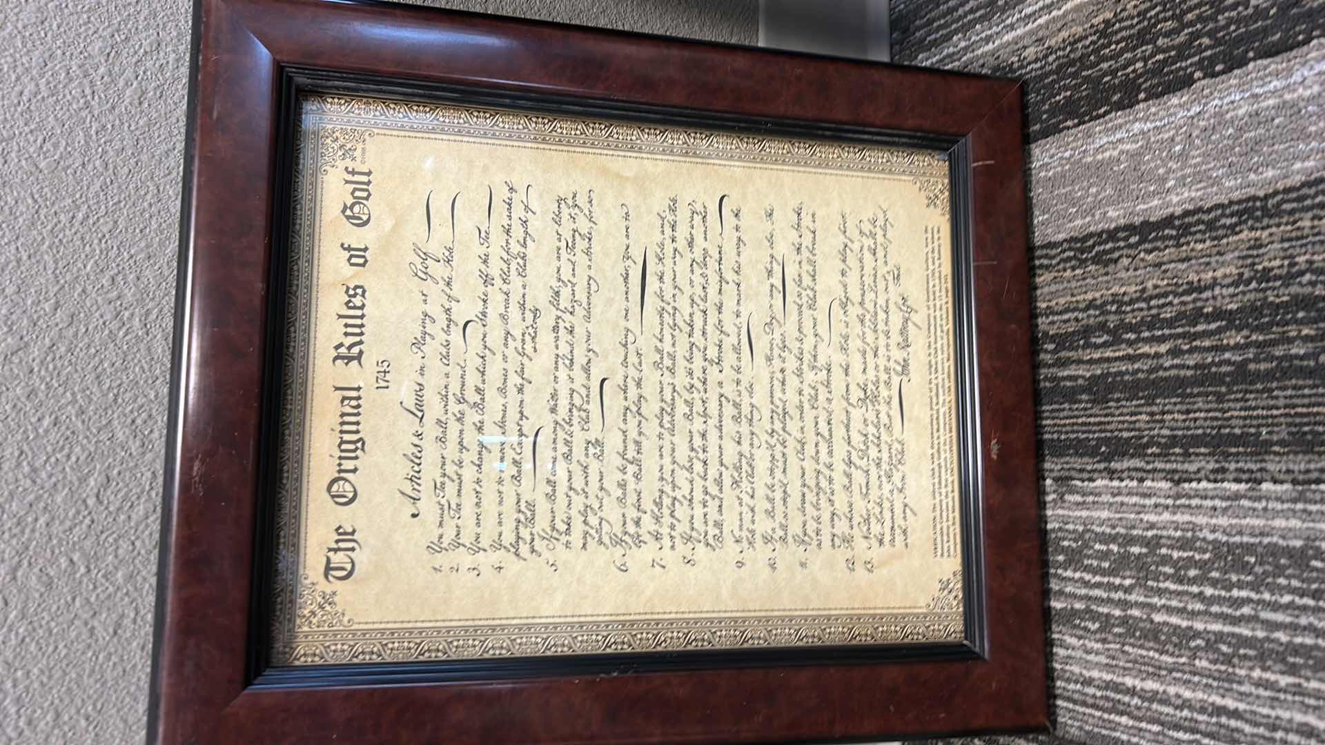 Photo 1 of FRAMED “THE ORIGINAL RULES OF GOLF” ARTWORK 14 1/4” x H17 1/2”