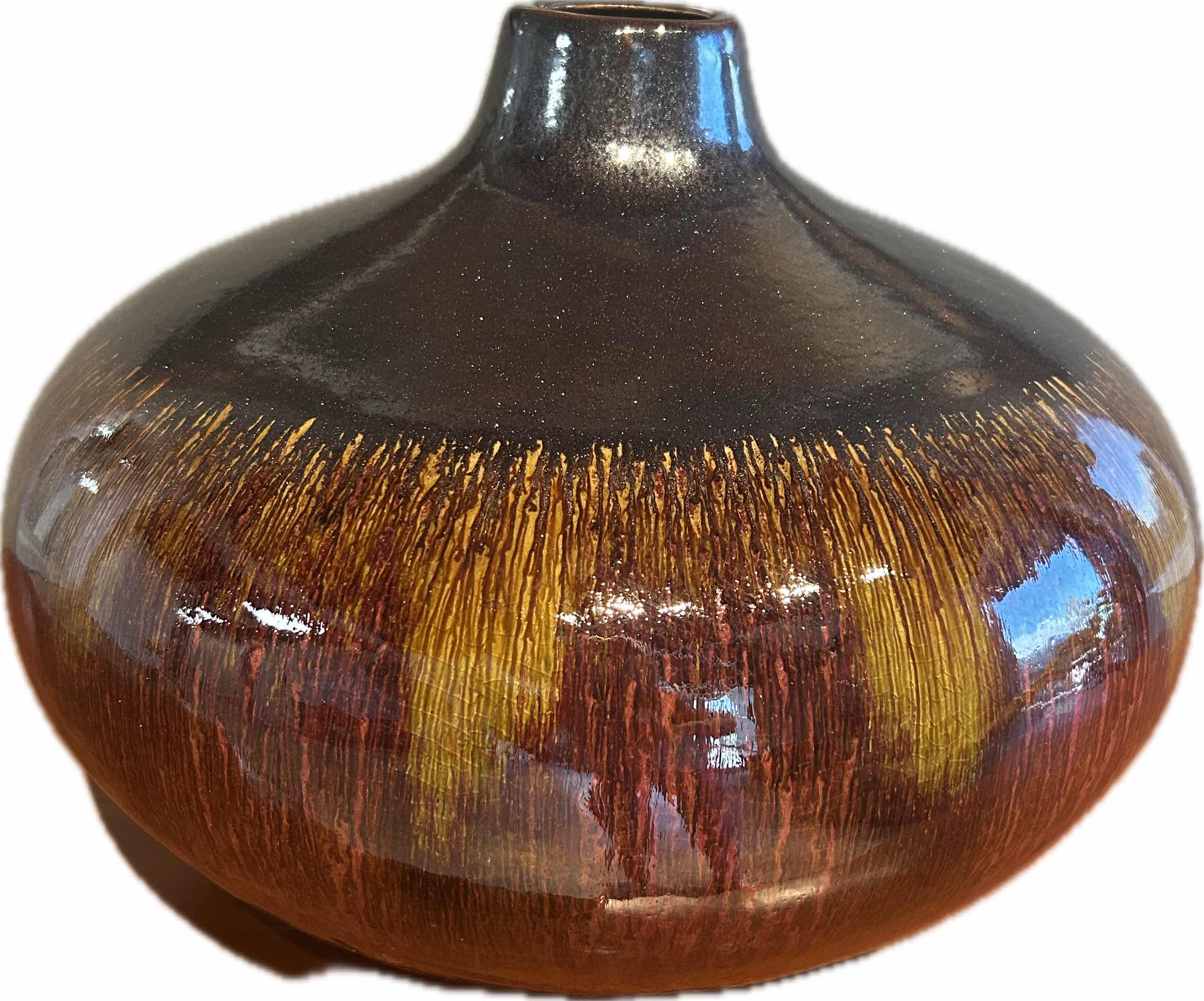 Photo 1 of BROWN CERAMIC VINTAGE STUDIO ART POTTERY VASE  D  16"