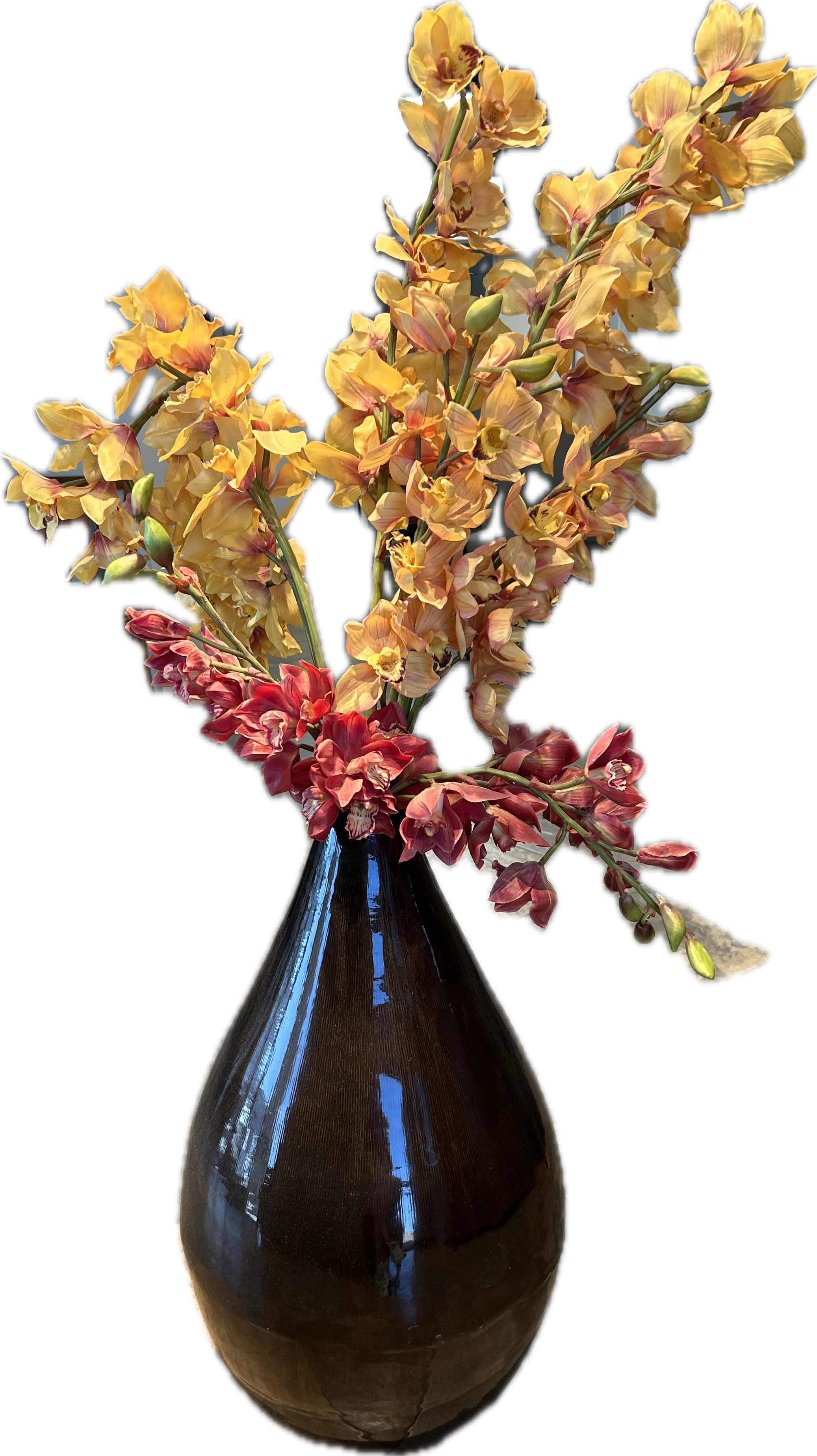 Photo 1 of BROWN CERAMIC VASE FAUX FLOWERS H 52"