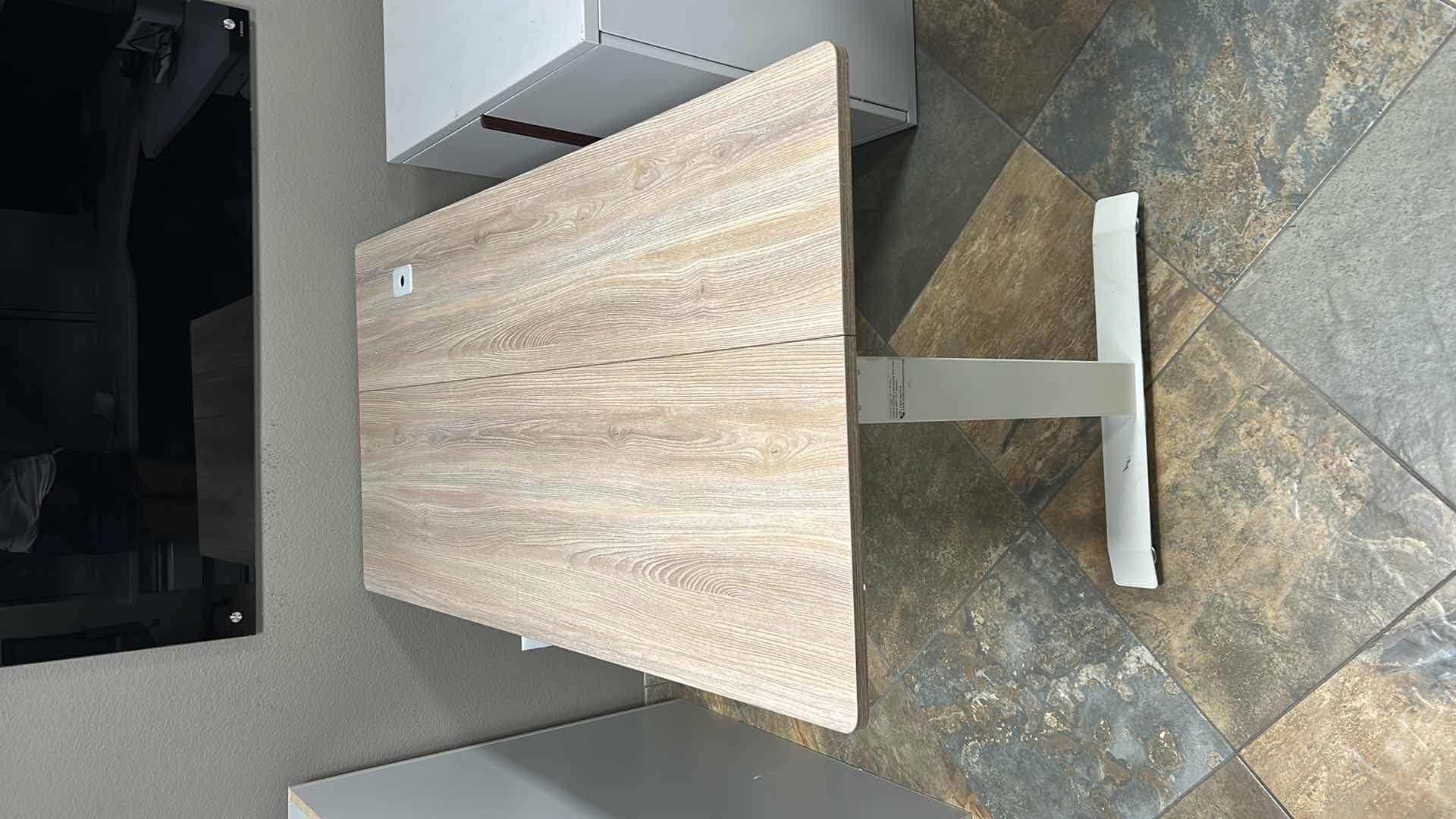 Photo 1 of ADJUSTABLE HEIGHT METAL BASE SIT STAND DESK/TABLE WITH WOOD TOP 55” x 27 1/2” x 30”