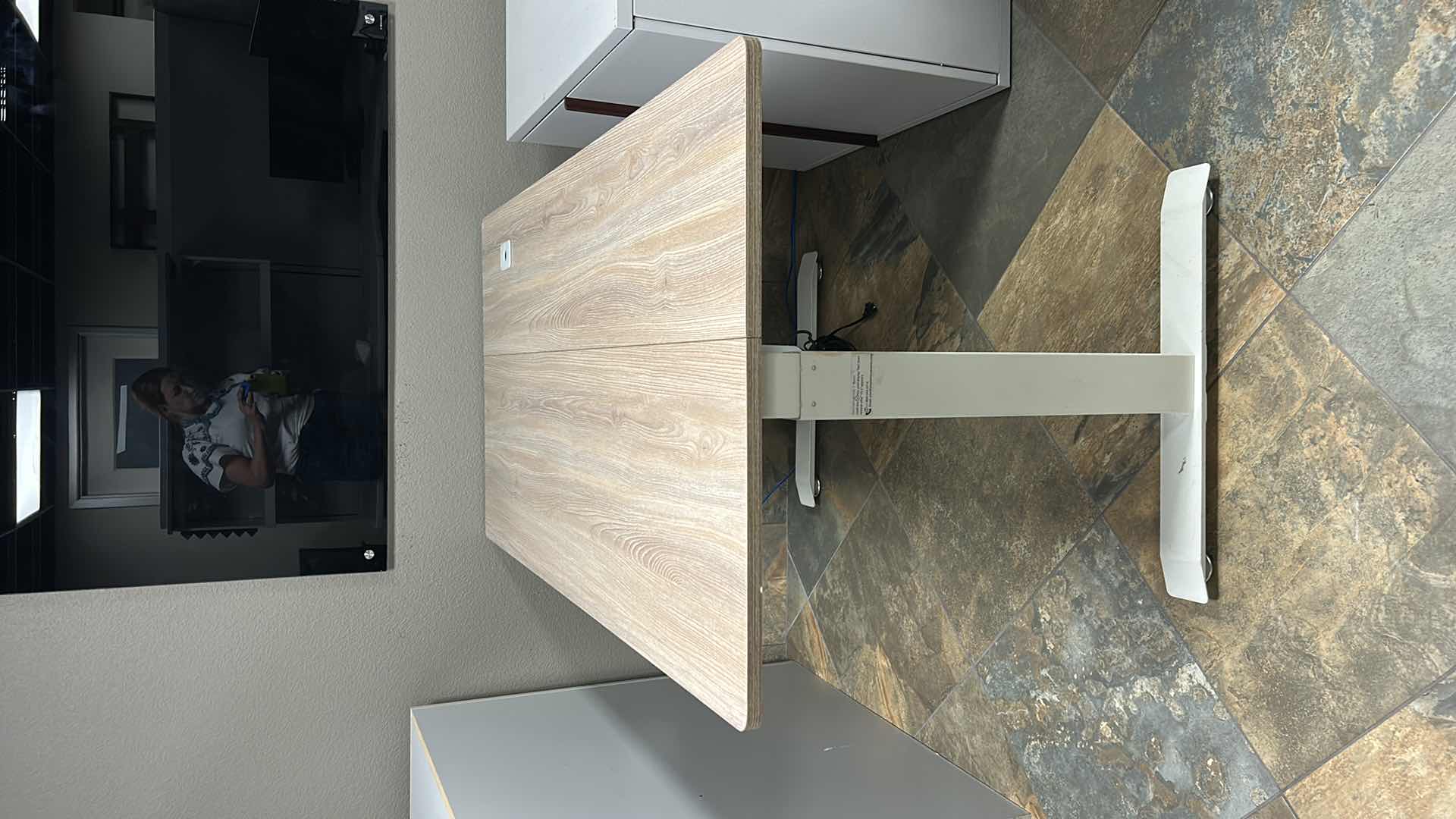 Photo 1 of ADJUSTABLE HEIGHT METAL BASE SIT/STAND TABLE WITH WOOD TOP 55” x 27 1/2” x H30”