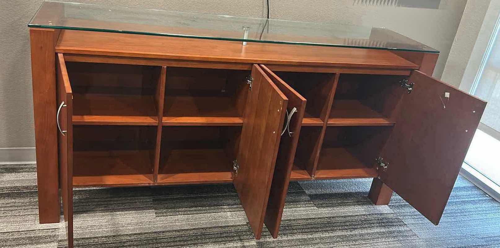 Photo 1 of WOOD OFFICE CREDENZA W GLASS TOP 76" X 20" H 38"
