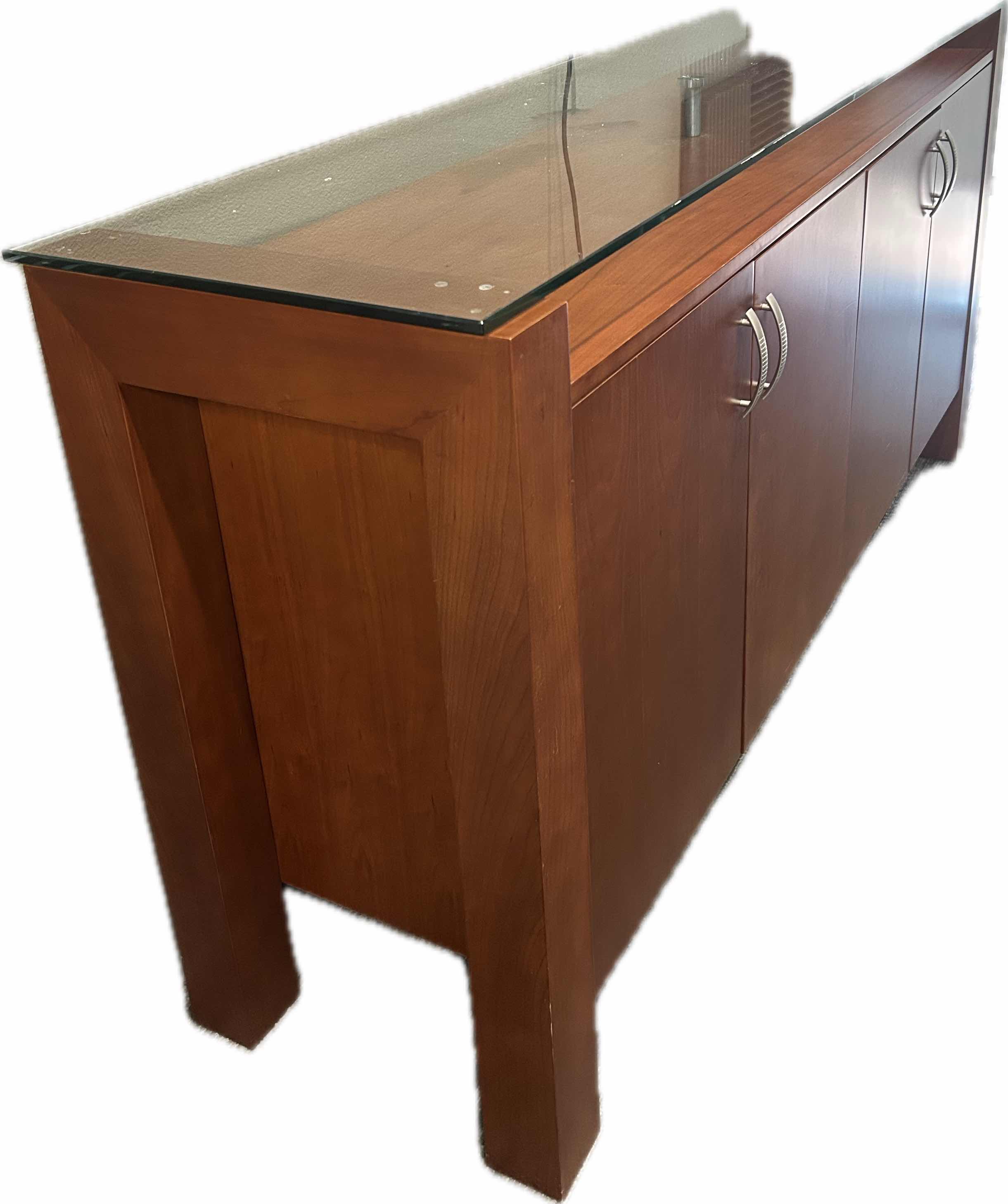 Photo 1 of WOOD OFFICE CREDENZA W GLASS TOP 76" X 20" H 38"