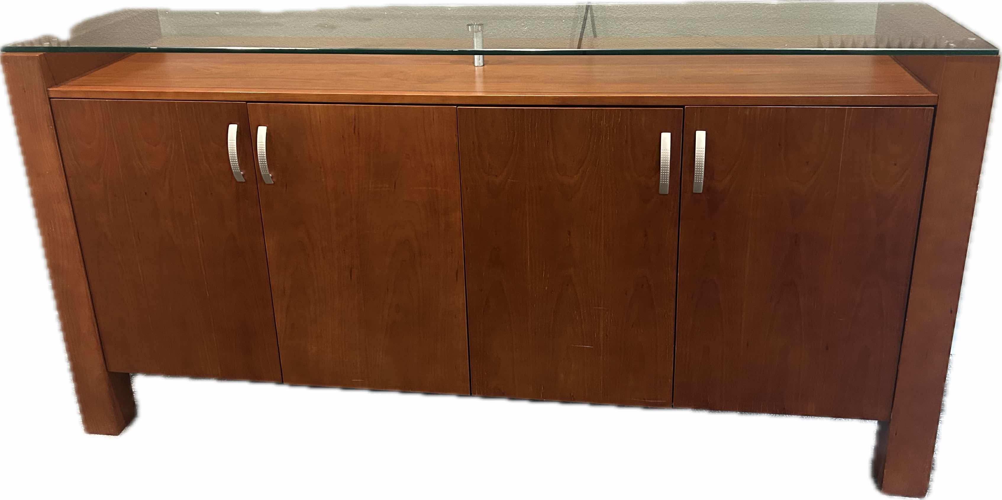 Photo 1 of WOOD OFFICE CREDENZA W GLASS TOP 76" X 20" H 38"