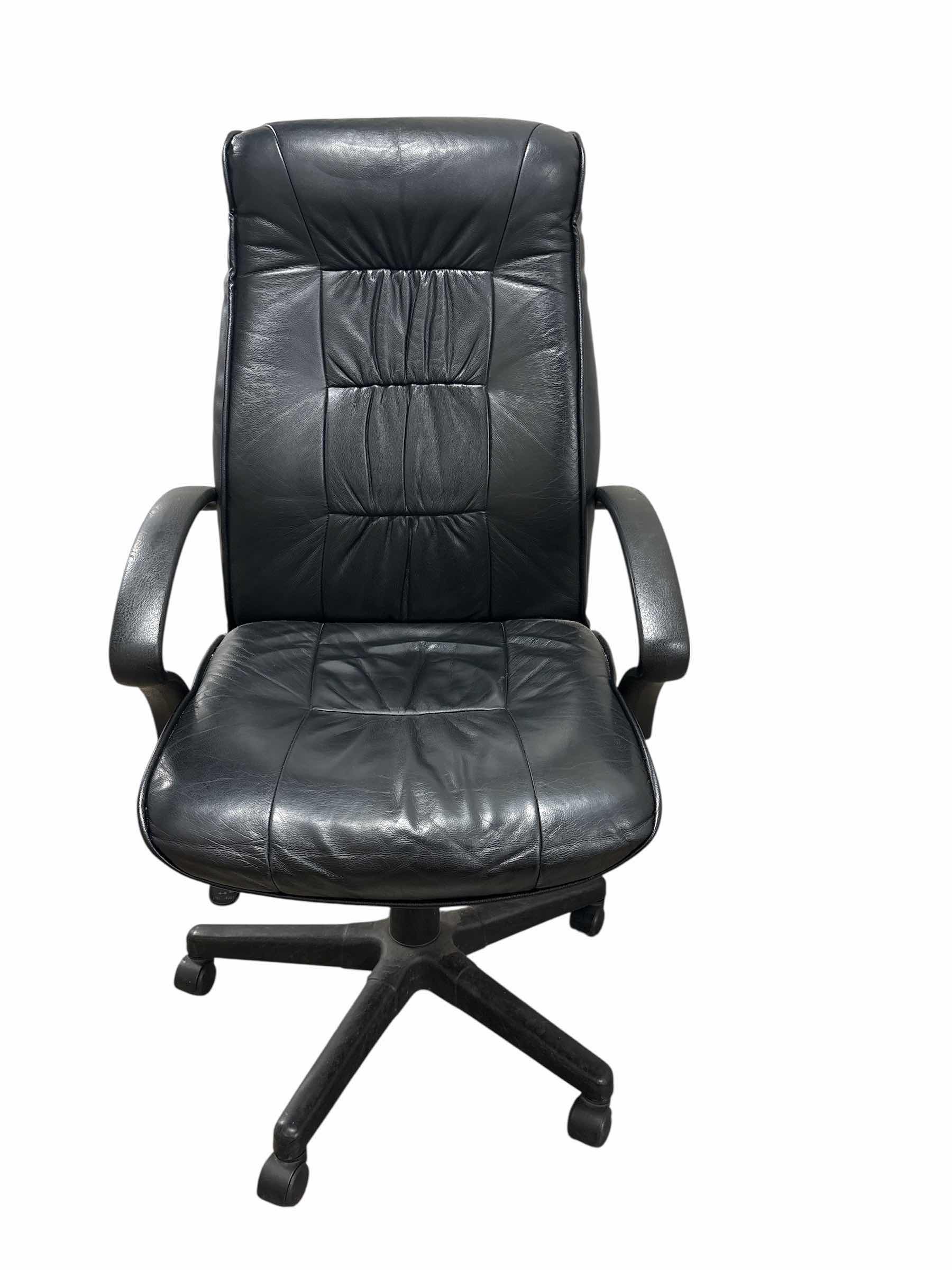 Photo 1 of BLACK LEATHER EXECUTIVE ROLLING OFFICE CHAIR 