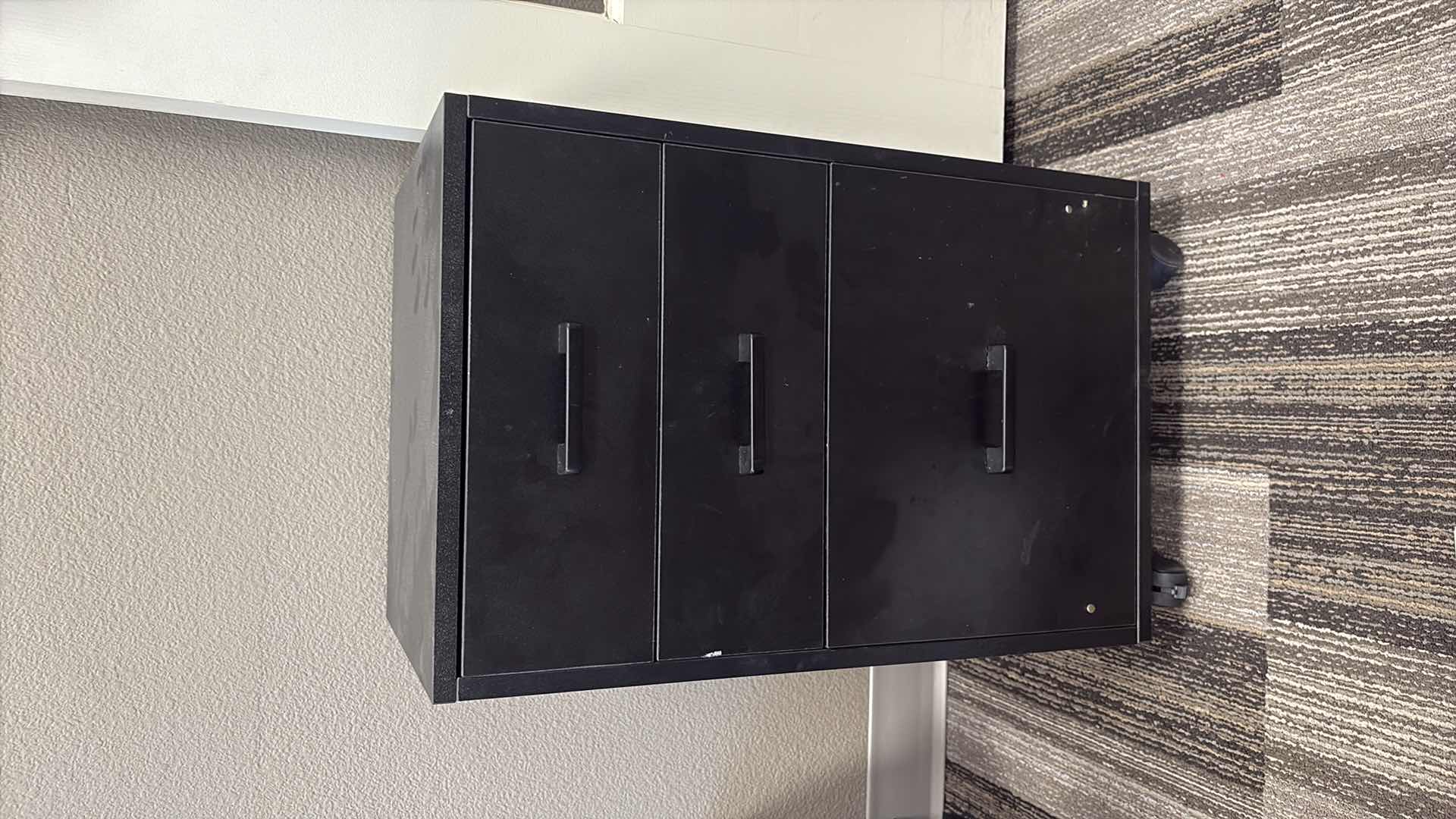 Photo 1 of BLACK METAL ROLLING LATERAL FILE CABINET 16” X 14” H26"